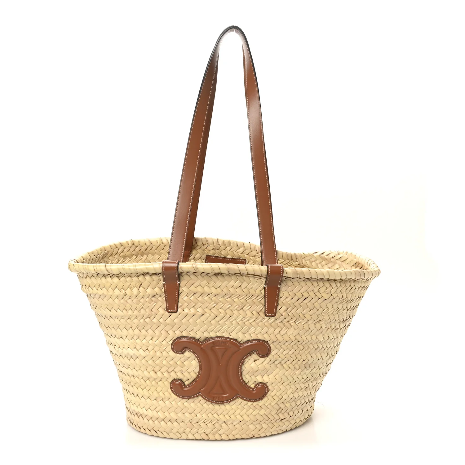 Raffia Calfskin Triomphe Medium Panier Tan