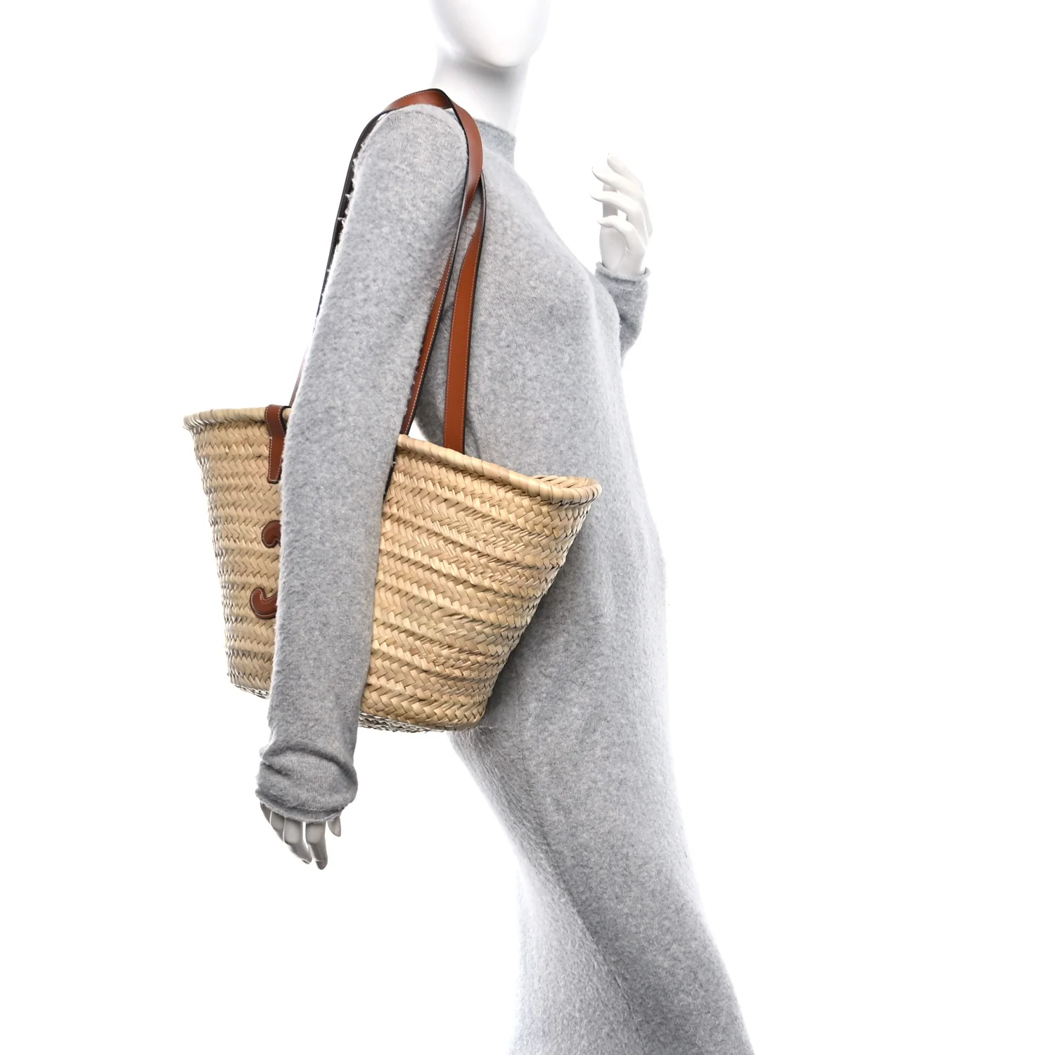 Raffia Calfskin Triomphe Medium Panier Tan - Image 2