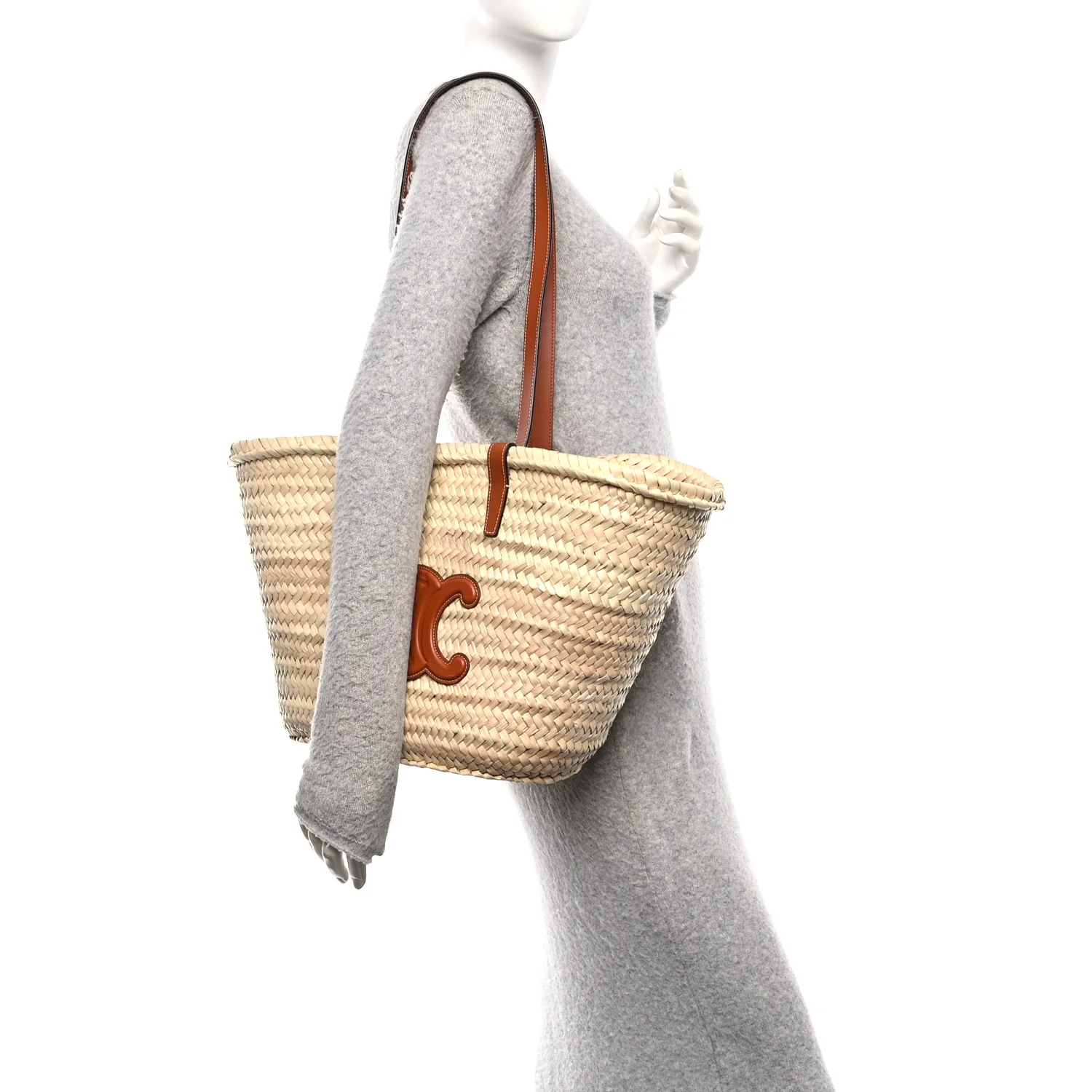 Raffia Calfskin Triomphe Medium Panier Tan - Image 2