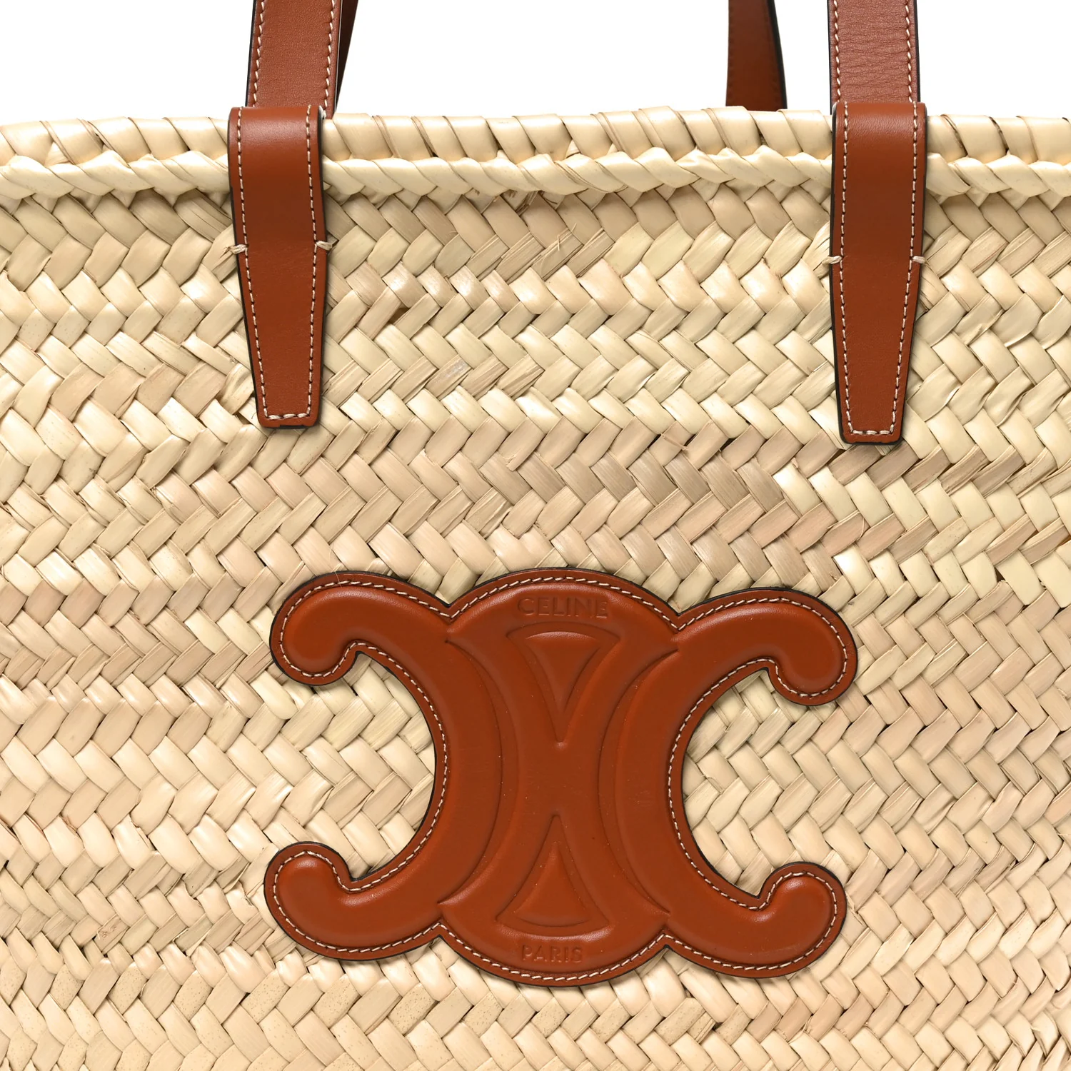 Raffia Calfskin Triomphe Medium Panier Tan - Image 7
