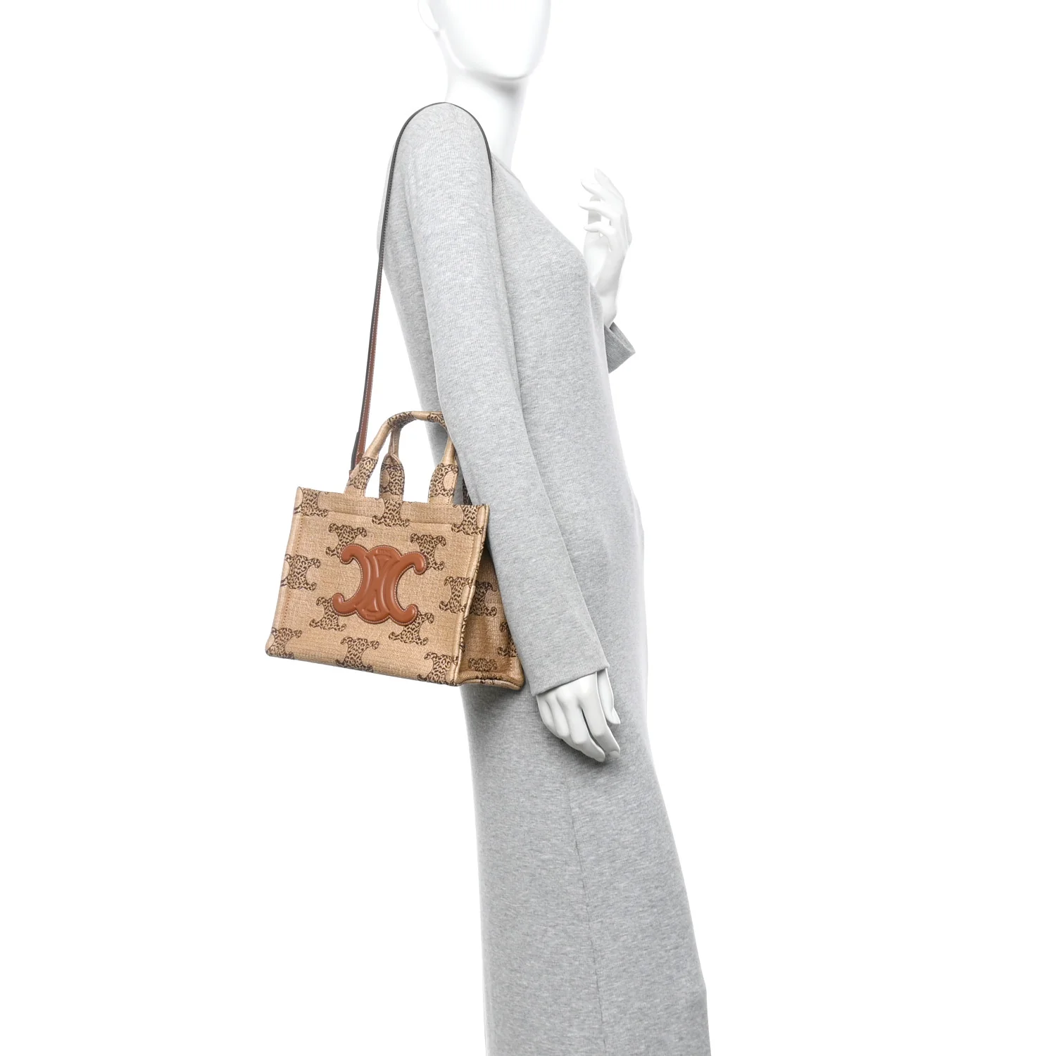 Raffia Effect Calfskin Triomphe Jacquard Small Cabas Natural Tan - Image 2