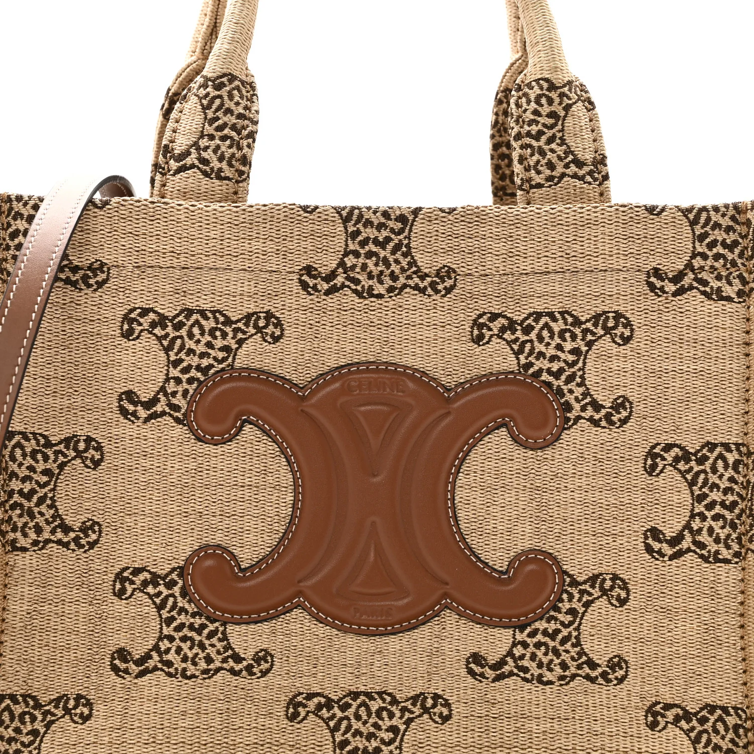 Raffia Effect Calfskin Triomphe Jacquard Small Cabas Natural Tan - Image 7