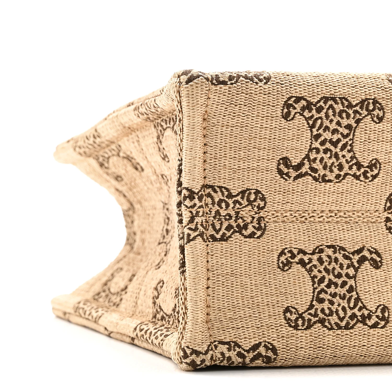 Raffia Effect Calfskin Triomphe Jacquard Small Cabas Natural Tan - Image 8