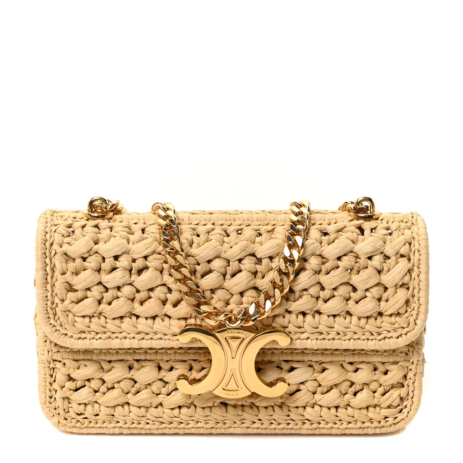 Raffia Effect Claude Chain Shoulder Bag Natural