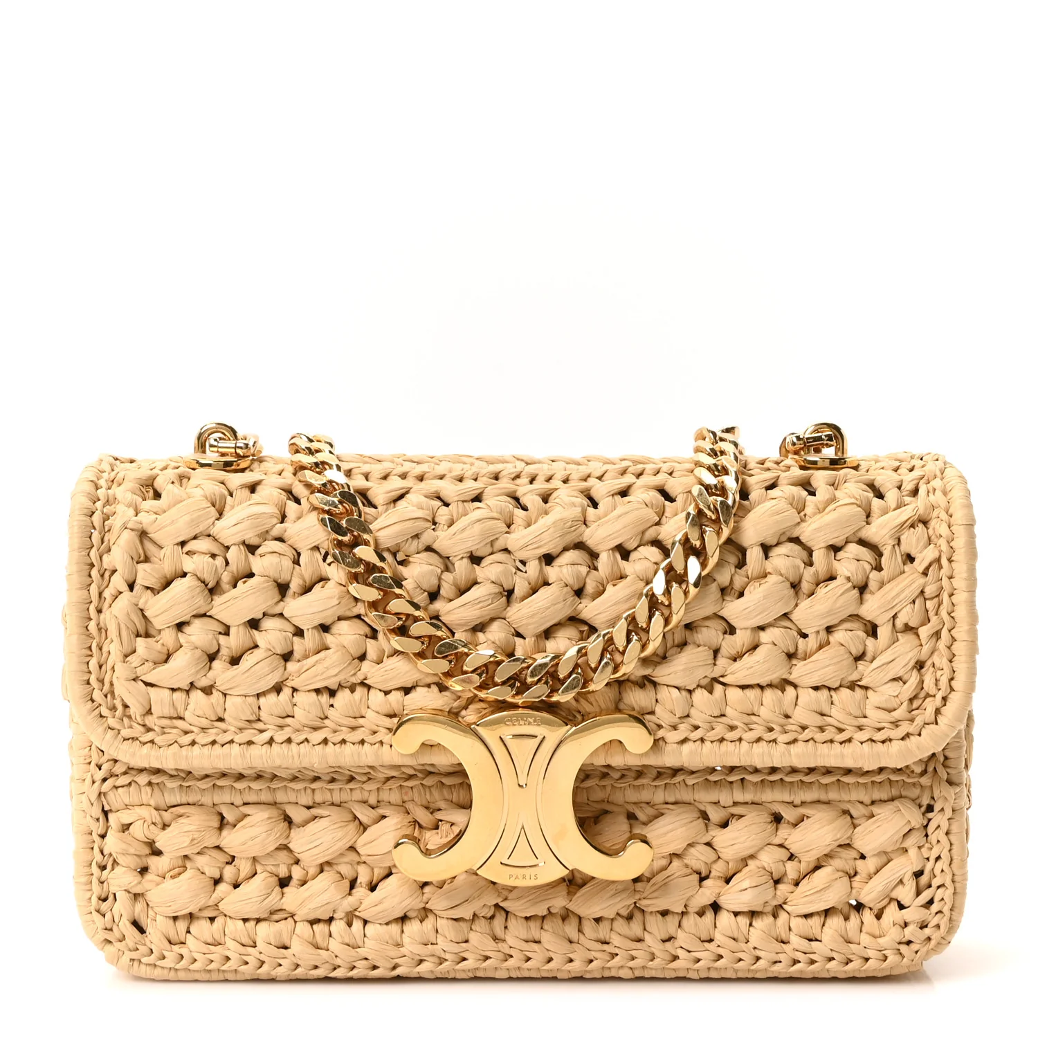 Raffia Effect Claude Chain Shoulder Bag Natural