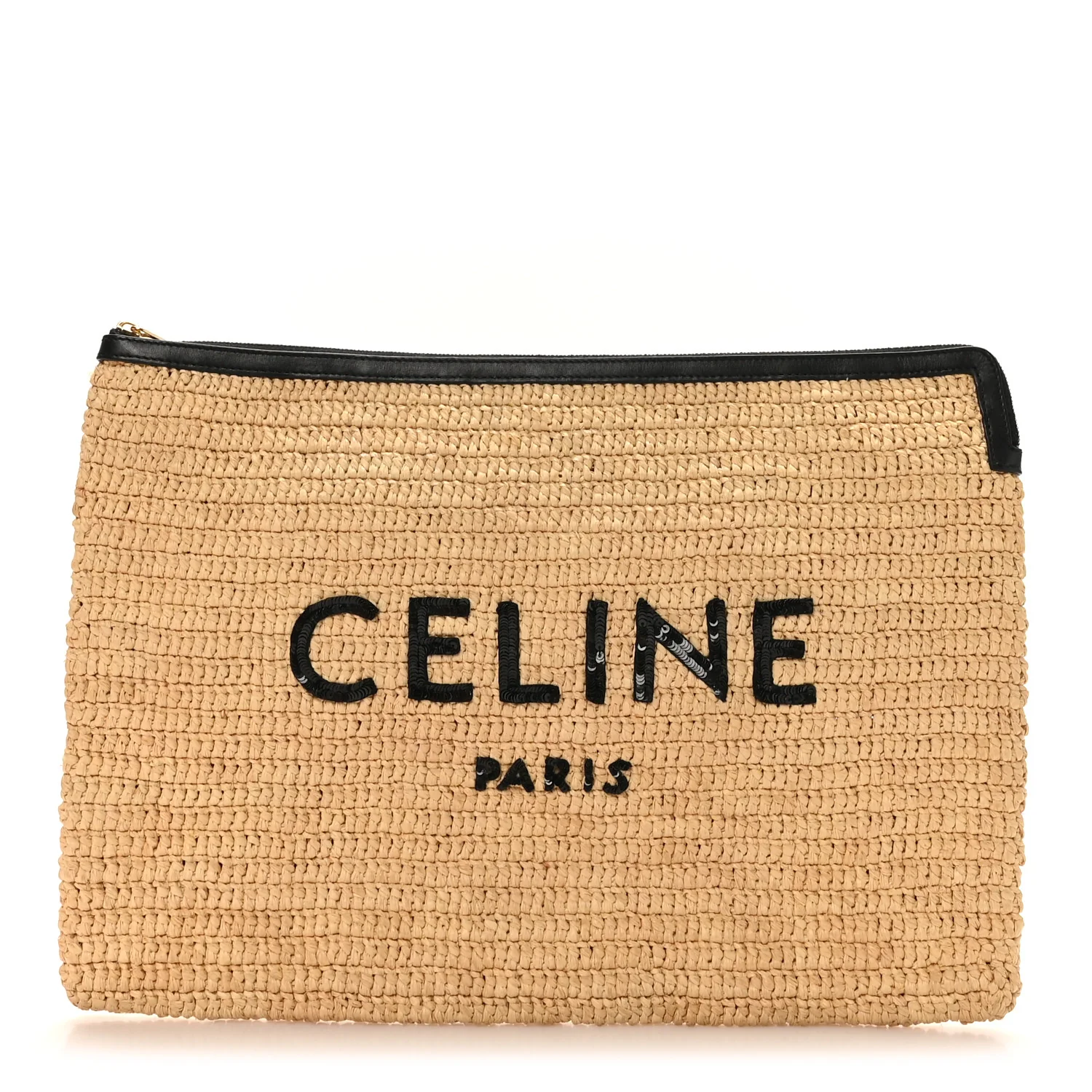 Raffia Sequin Large Pouch Black