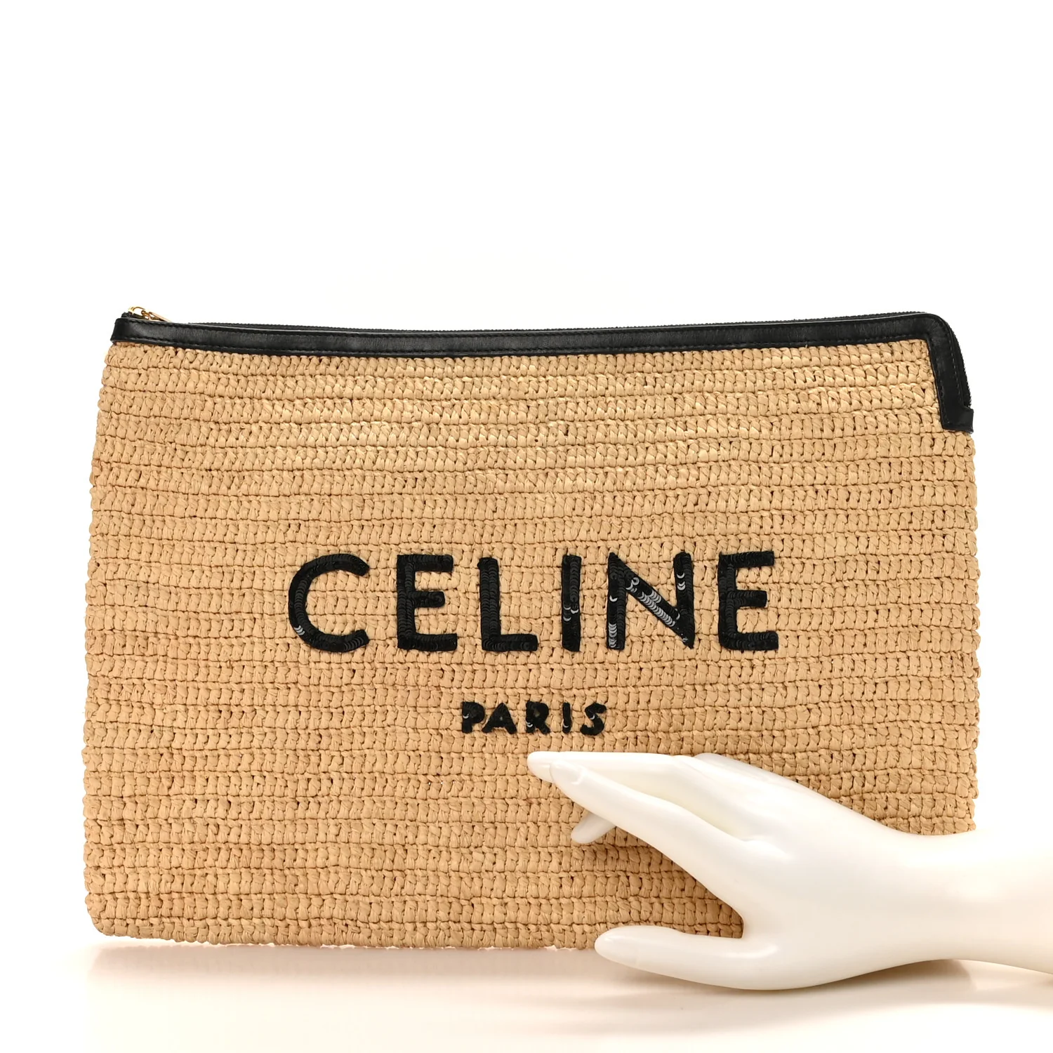 Raffia Sequin Large Pouch Black - Image 2