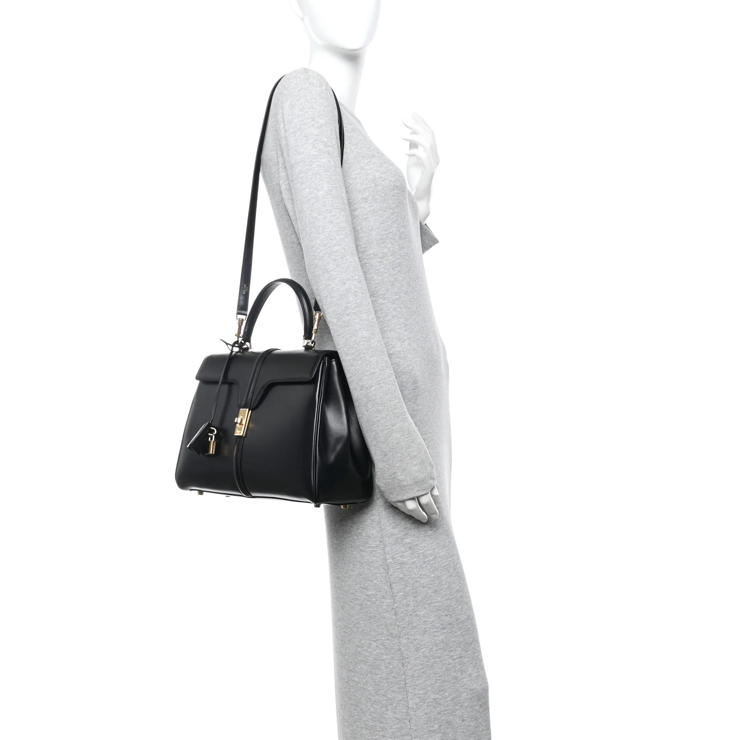 Satinated Calfskin Medium 16 Top Handle Bag Black - Image 2