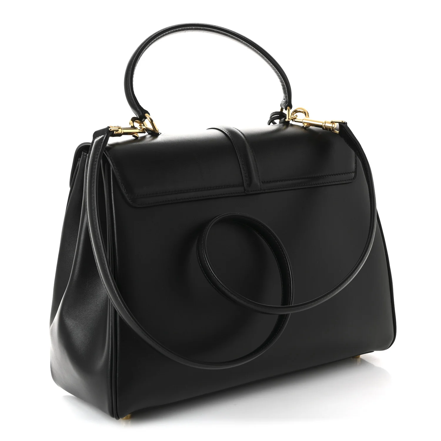 Satinated Calfskin Medium 16 Top Handle Bag Black - Image 3