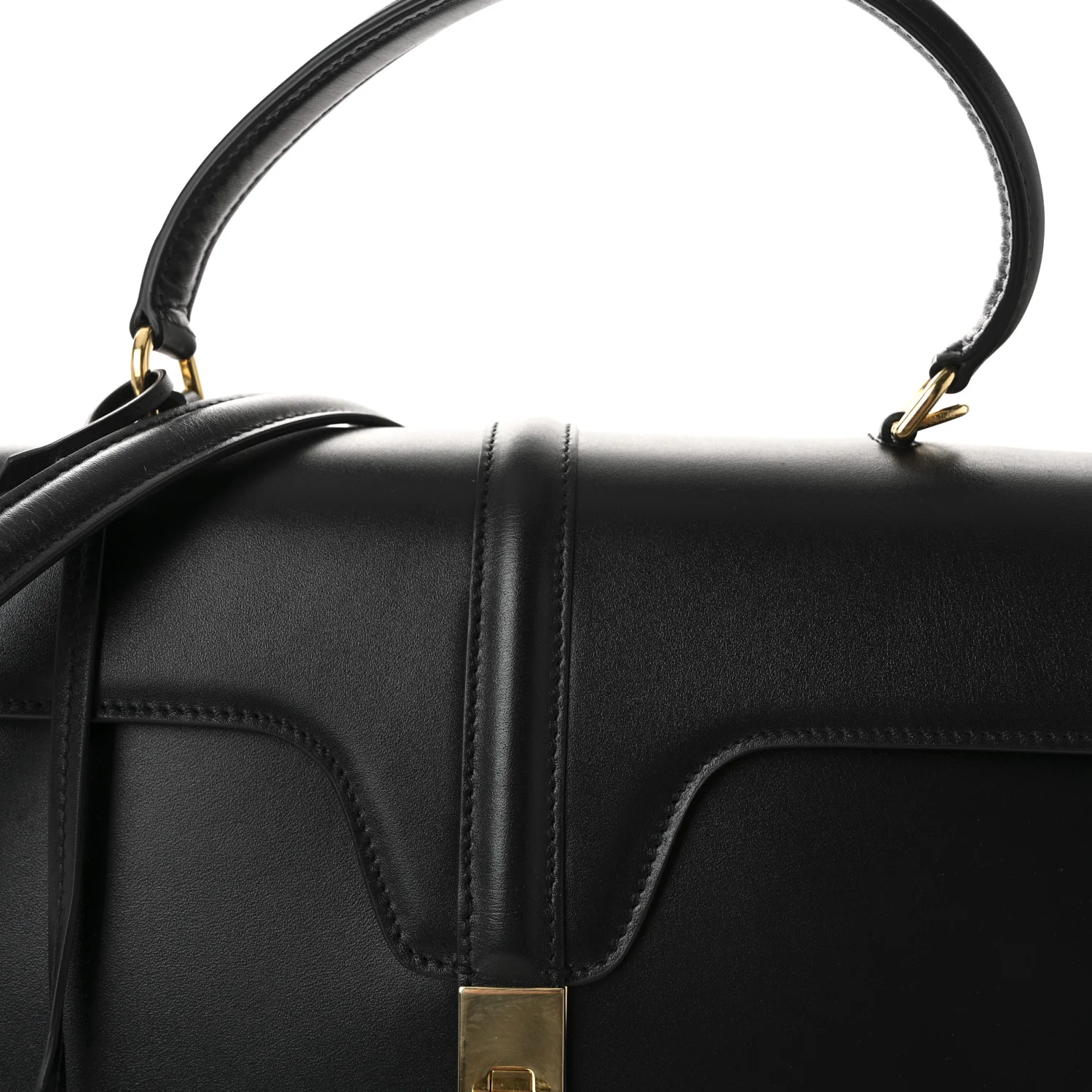 Satinated Calfskin Medium 16 Top Handle Bag Black - Image 9