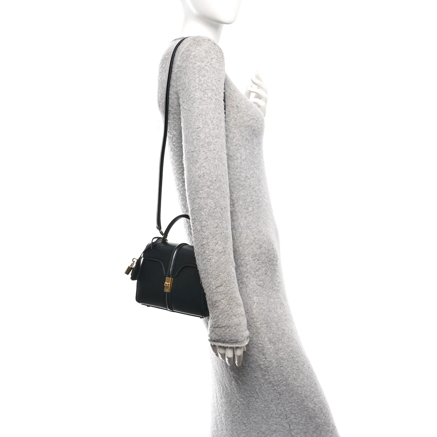 Satinated Calfskin Mini 16 Top Handle Bag Black - Image 2