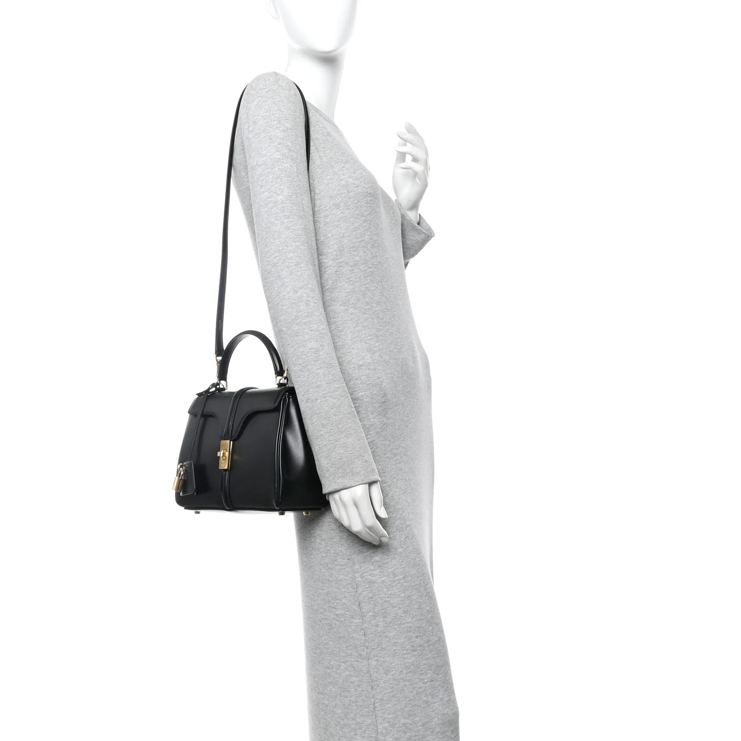 Satinated Calfskin Small 16 Top Handle Bag Black - Image 2