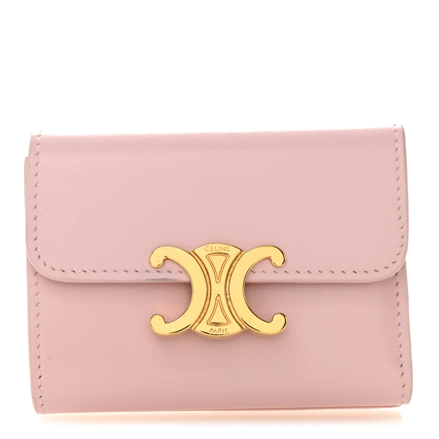 Shiny Calfskin Compact Triomphe Wallet With Coin Purse Pink