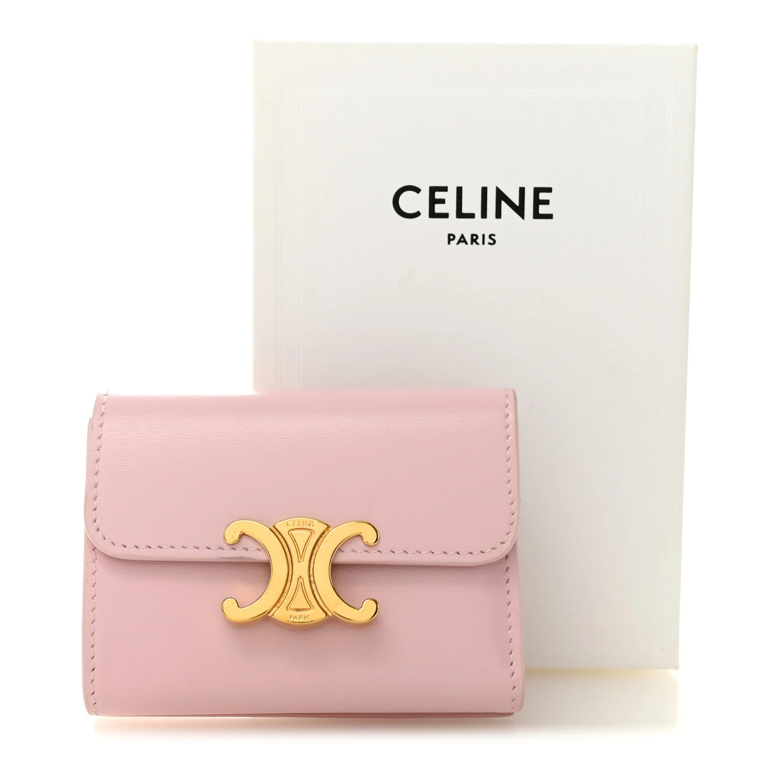 Shiny Calfskin Compact Triomphe Wallet With Coin Purse Pink - Image 10