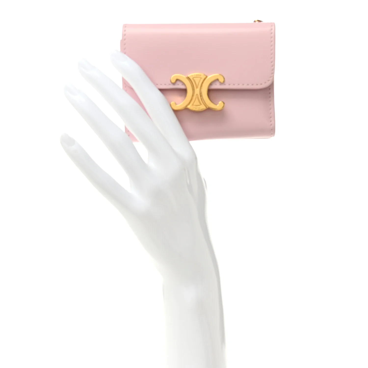 Shiny Calfskin Compact Triomphe Wallet With Coin Purse Pink - Image 2