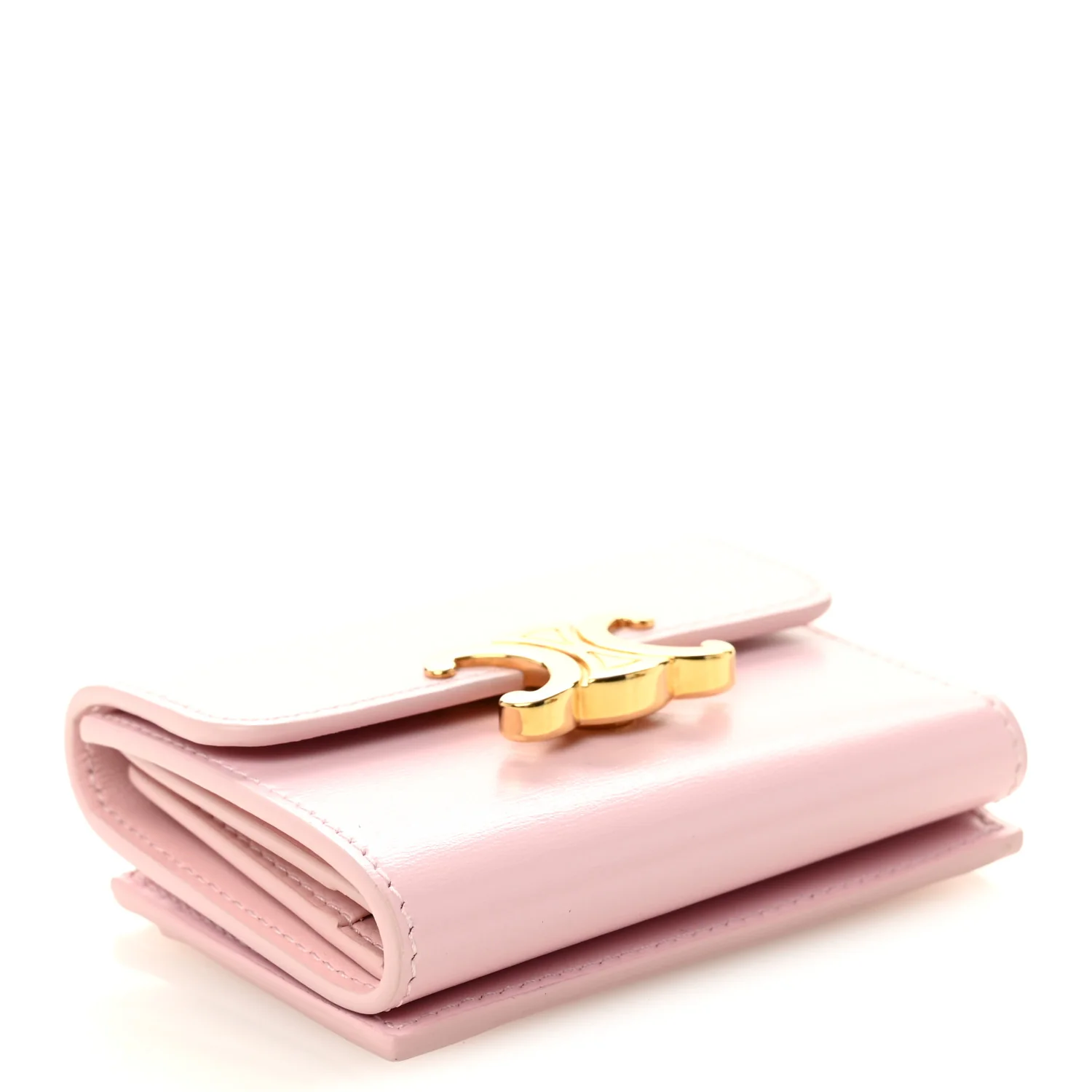 Shiny Calfskin Compact Triomphe Wallet With Coin Purse Pink - Image 4