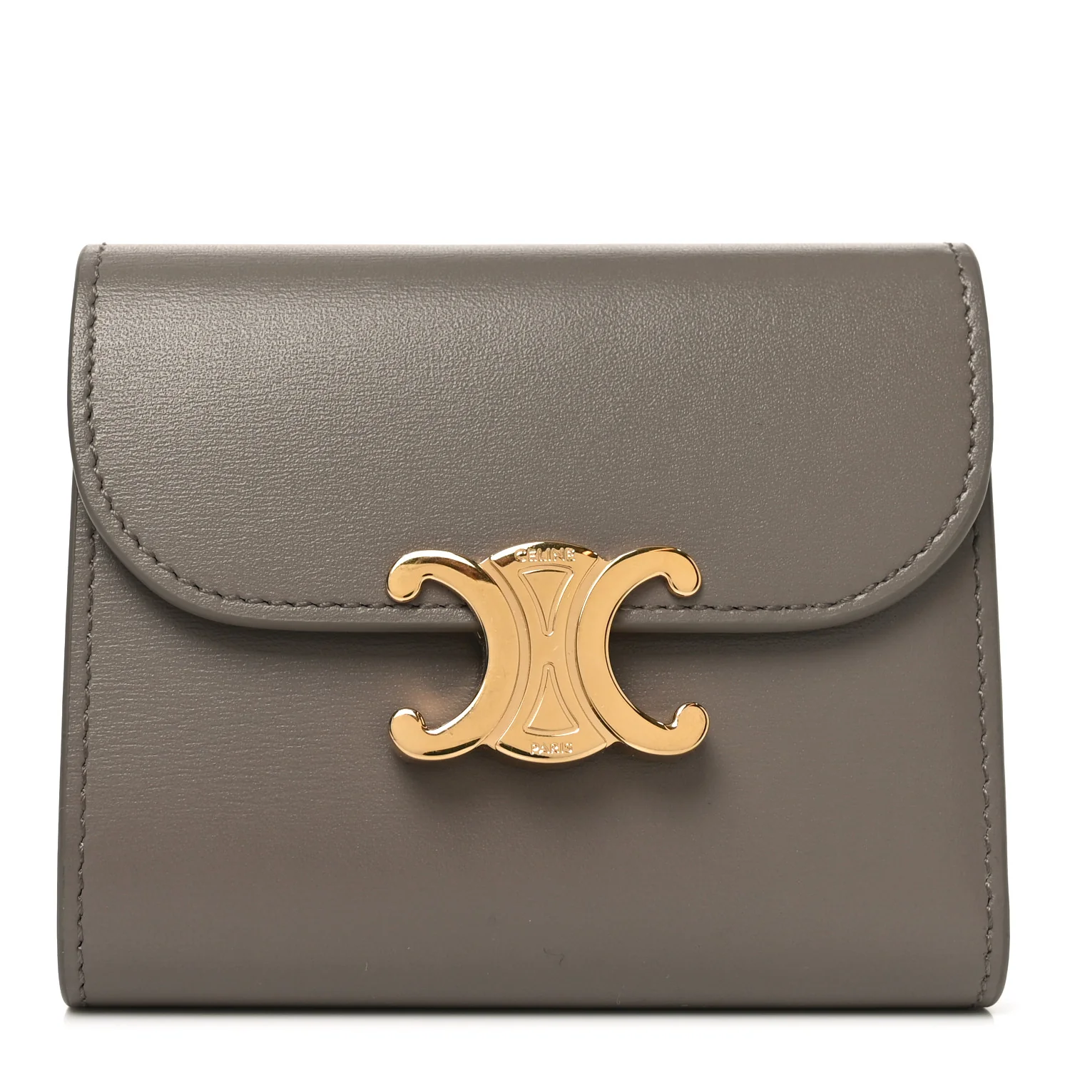 Shiny Calfskin Small Triomphe Wallet Pebble