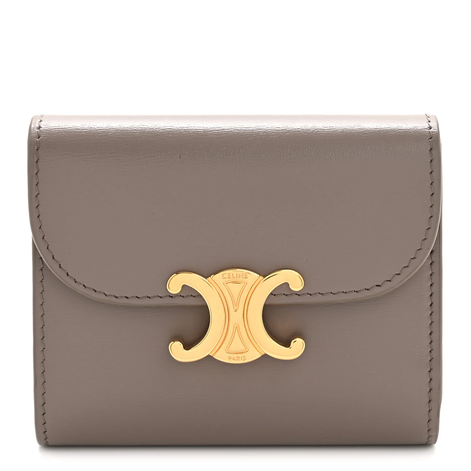 Shiny Calfskin Small Triomphe Wallet Pebble