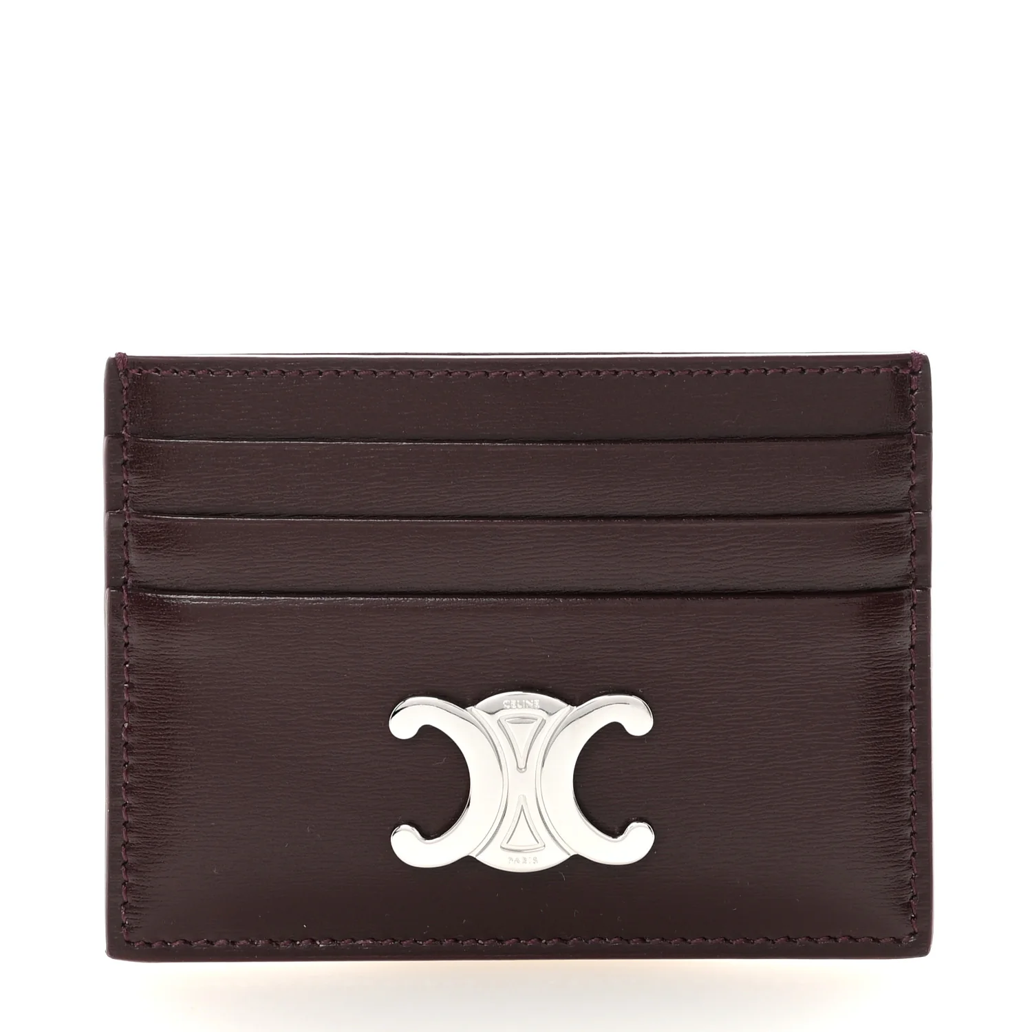 Shiny Calfskin Triomphe Card Holder Deep Burgundy