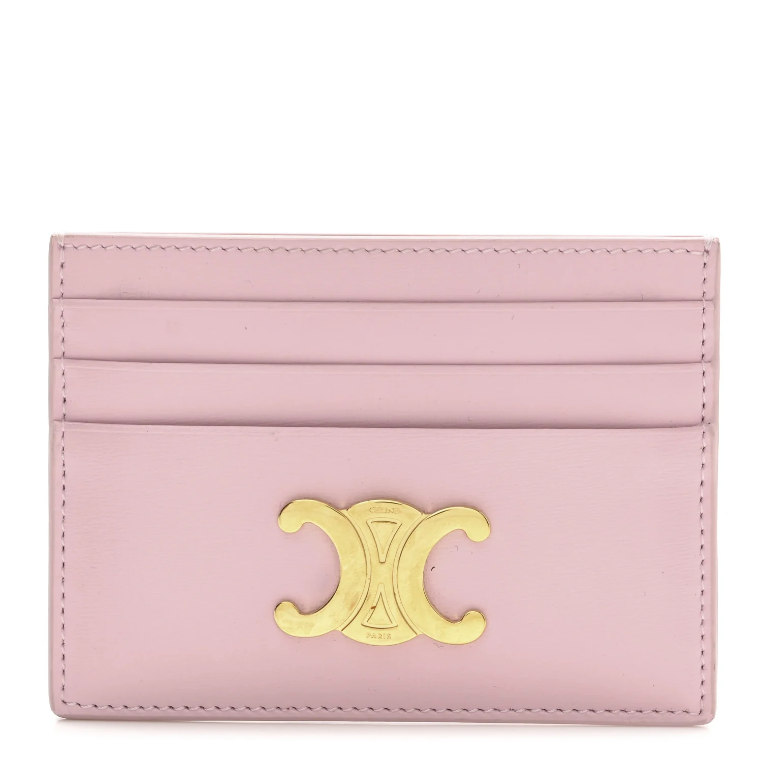 Shiny Calfskin Triomphe Card Holder Petal