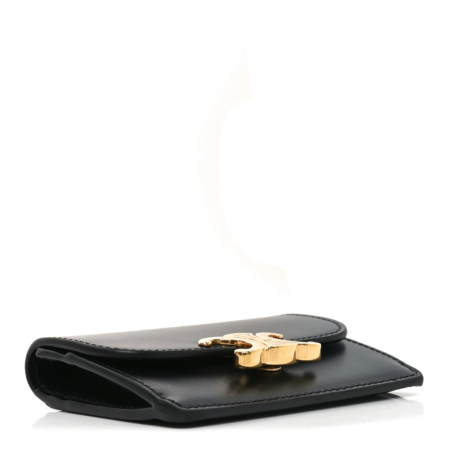 Shiny Calfskin Triomphe Flap Card Holder Black - Image 4