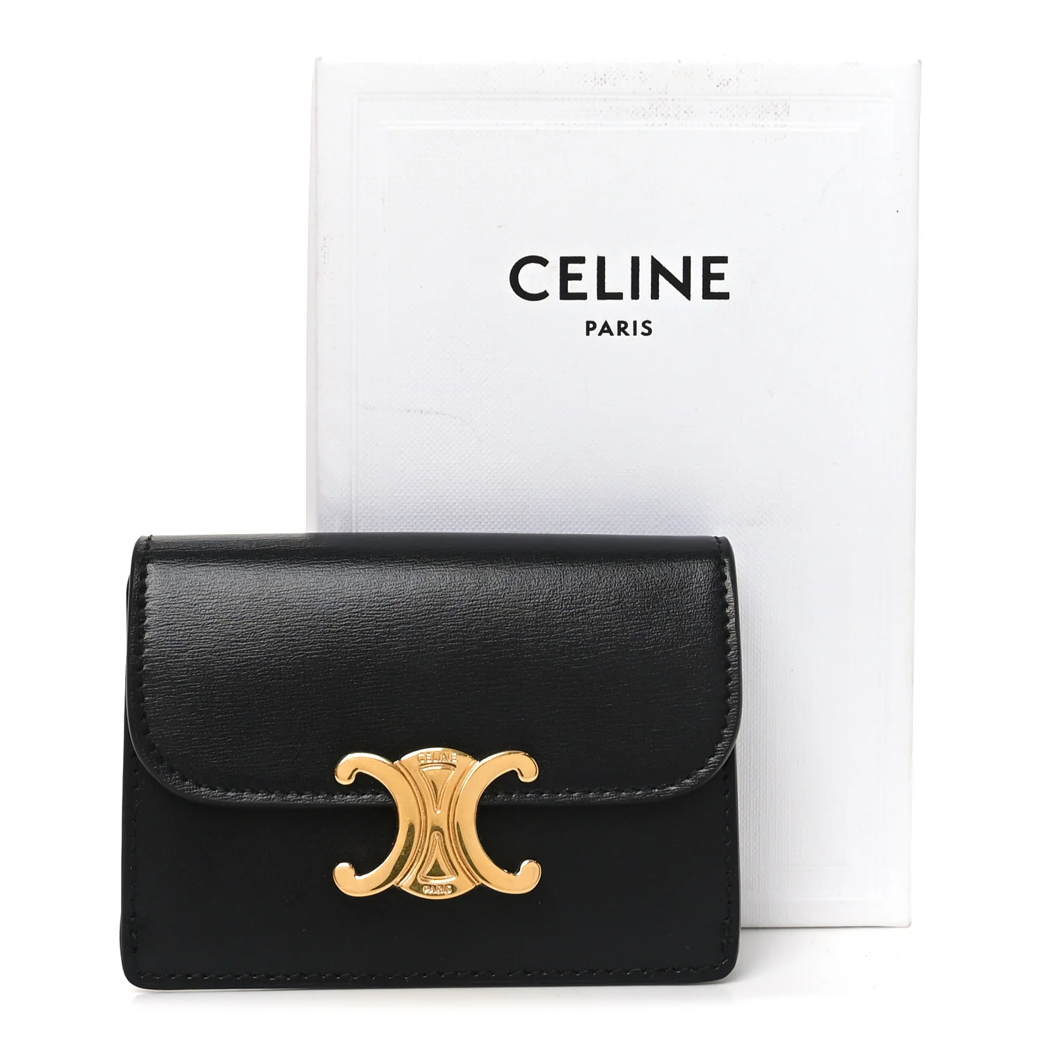 Shiny Calfskin Triomphe Flap Card Holder Black - Image 7
