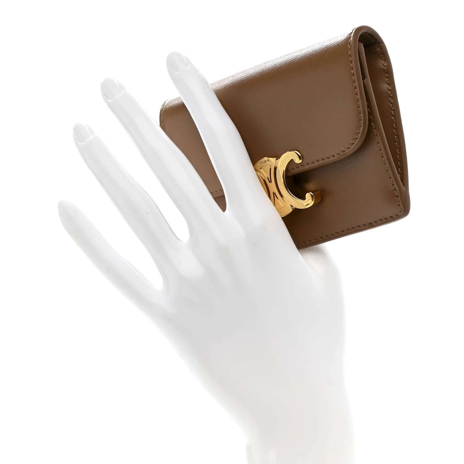 Shiny Calfskin Triomphe Flap Card Holder Bronze - Image 2