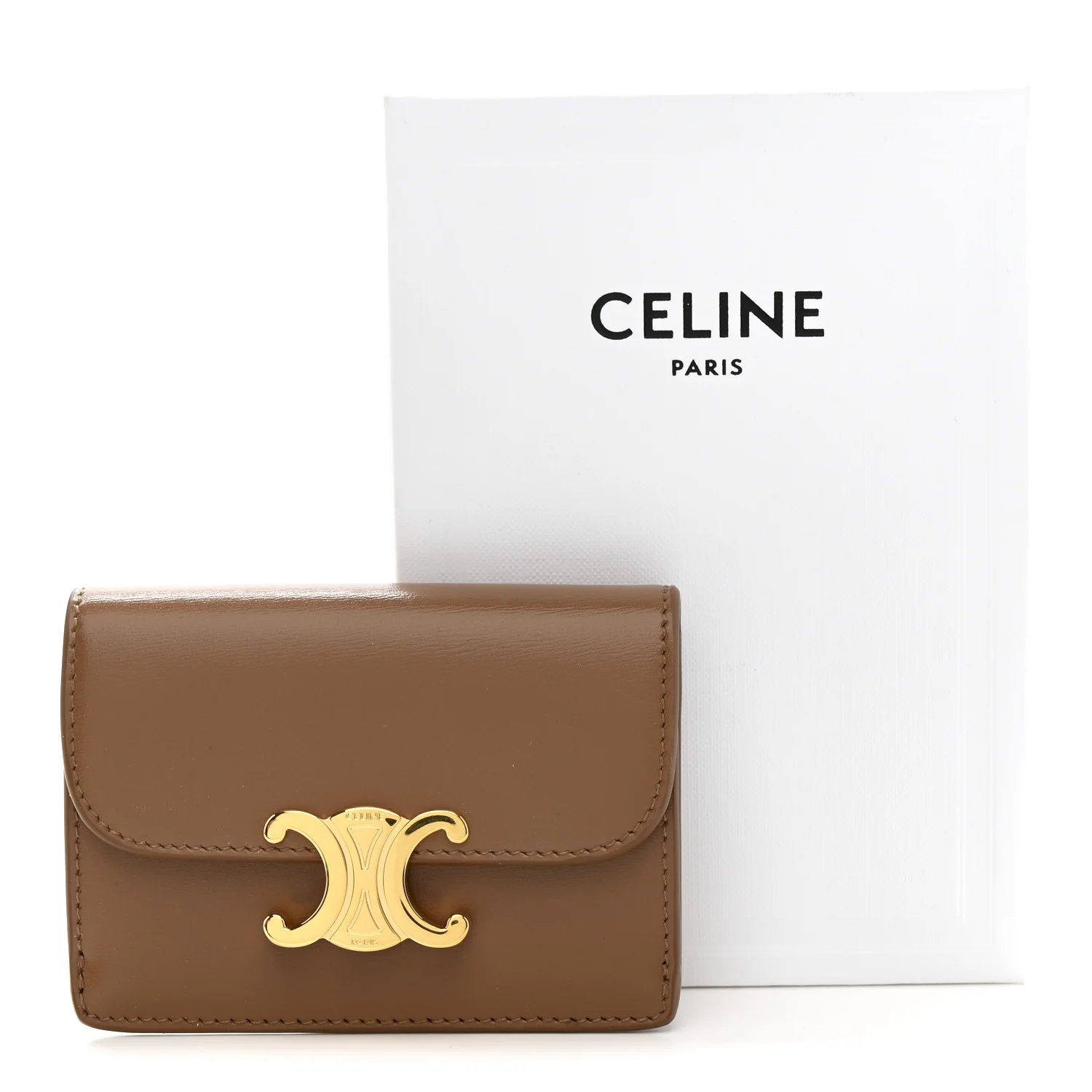 Shiny Calfskin Triomphe Flap Card Holder Bronze - Image 8