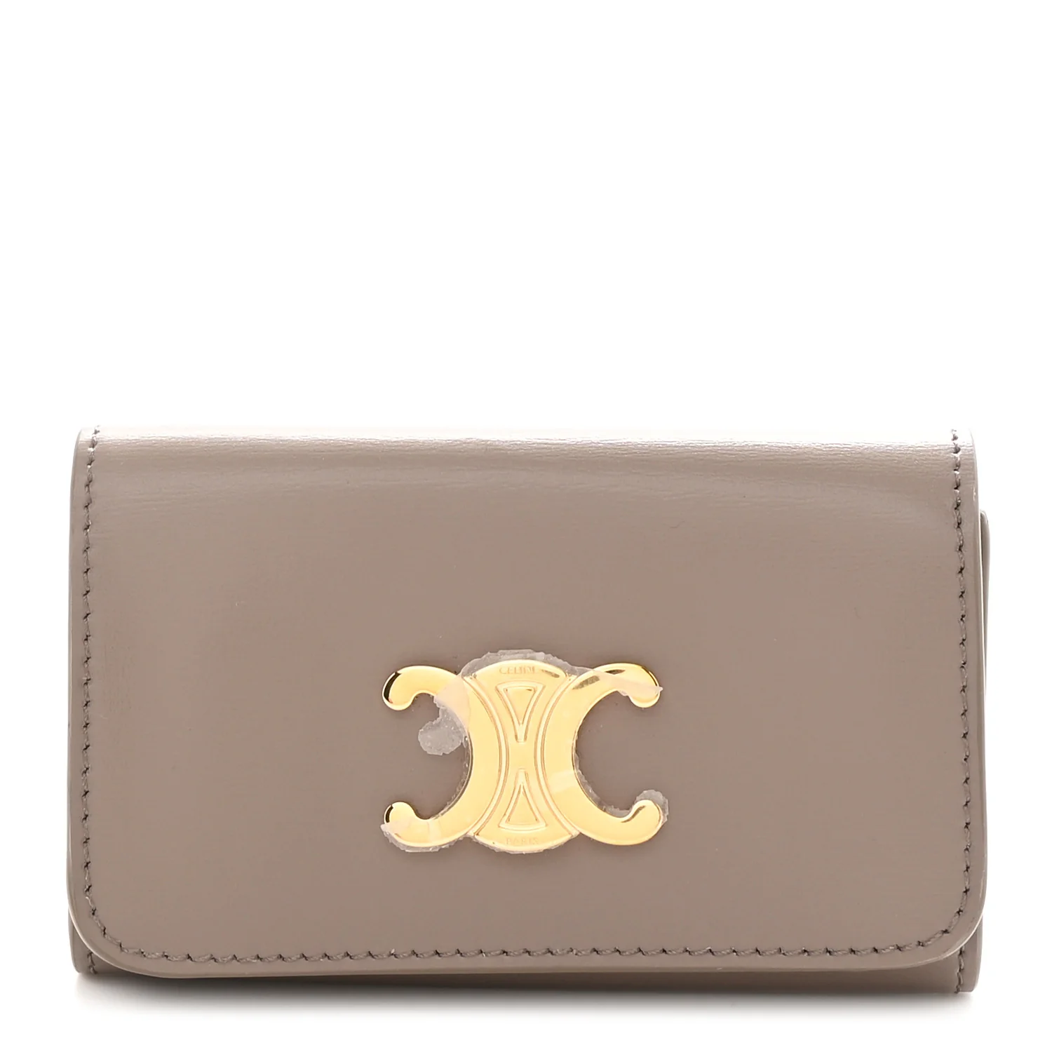 Shiny Calfskin Triomphe Key Case Pebble