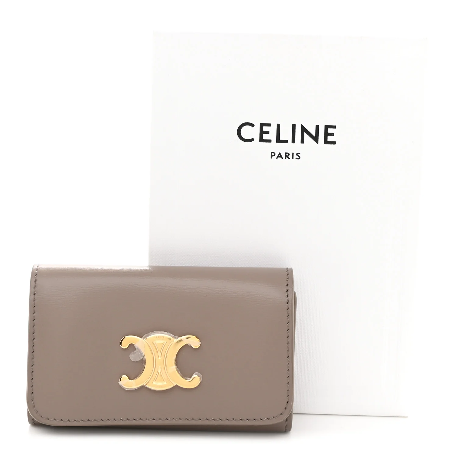 Shiny Calfskin Triomphe Key Case Pebble - Image 7