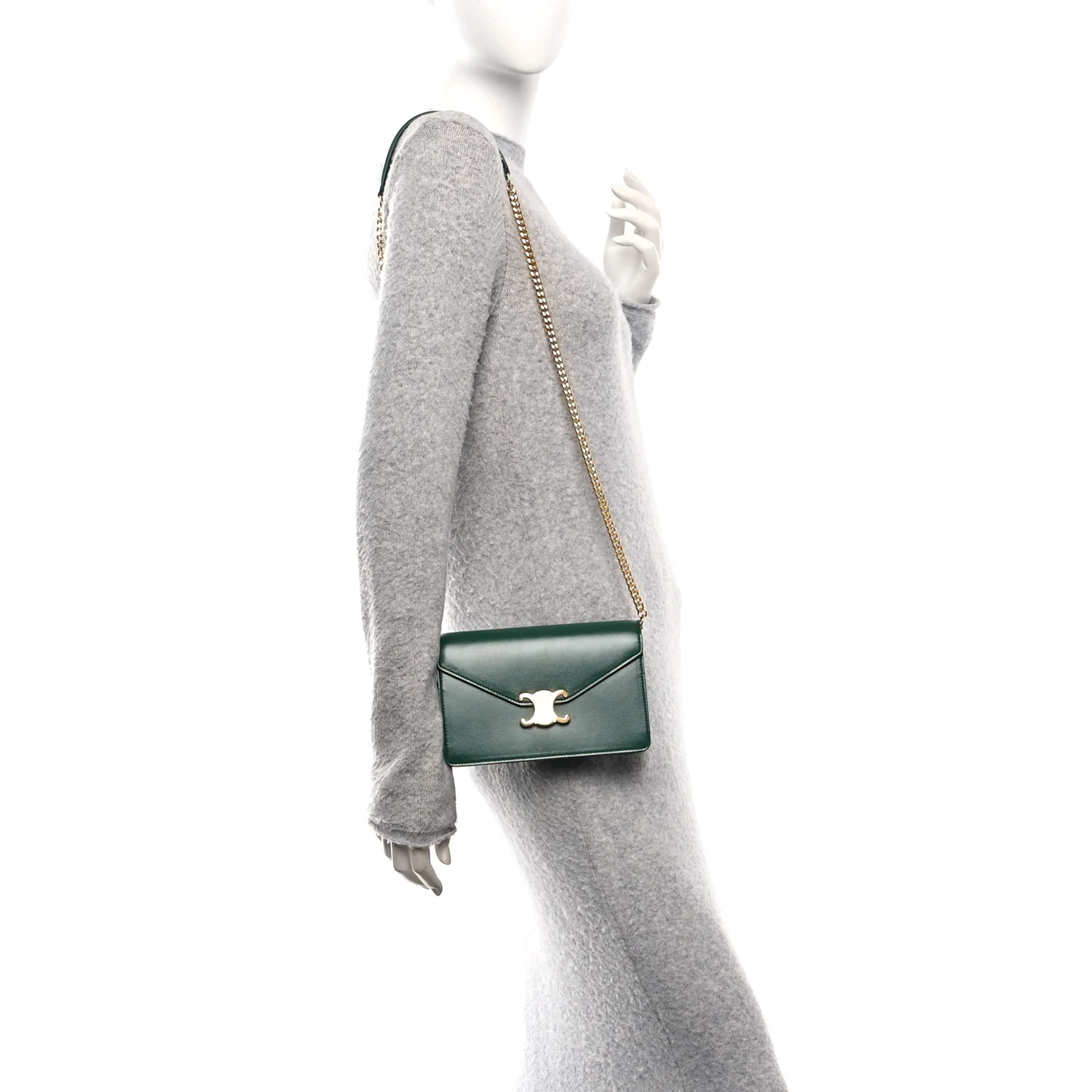 Shiny Calfskin Triomphe Margo Wallet on Chain Racing Green - Image 2