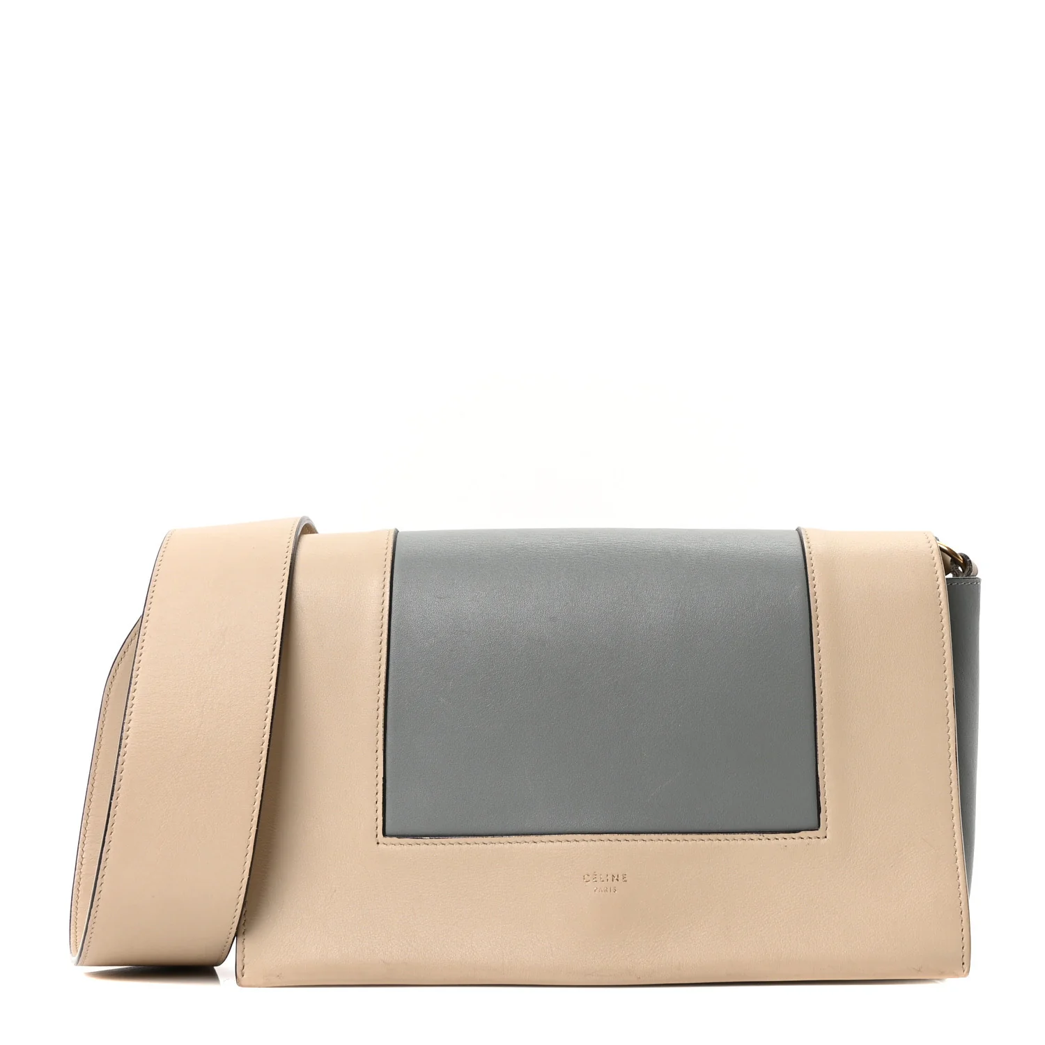 Shiny Smooth Calfskin Medium Frame Shoulder Bag Grege Storm