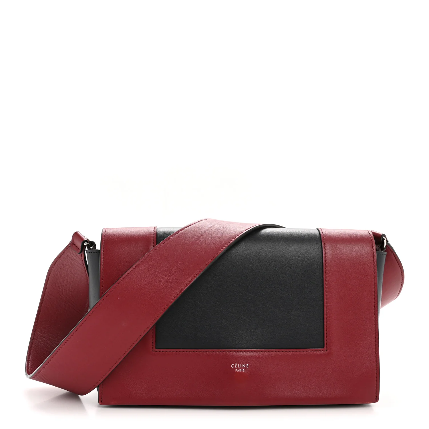 Shiny Smooth Calfskin Medium Frame Shoulder Bag Red Navy