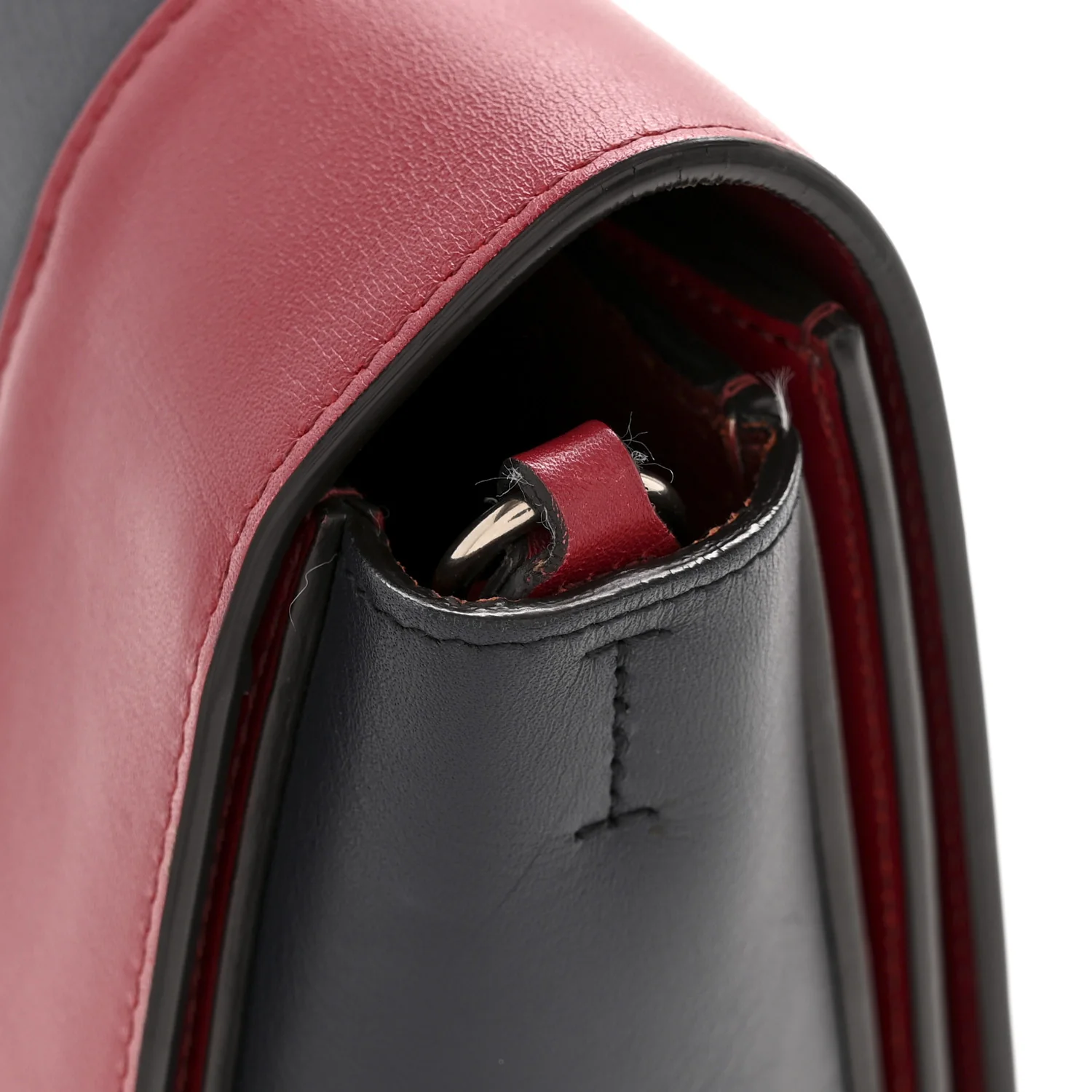 Shiny Smooth Calfskin Medium Frame Shoulder Bag Red Navy - Image 13