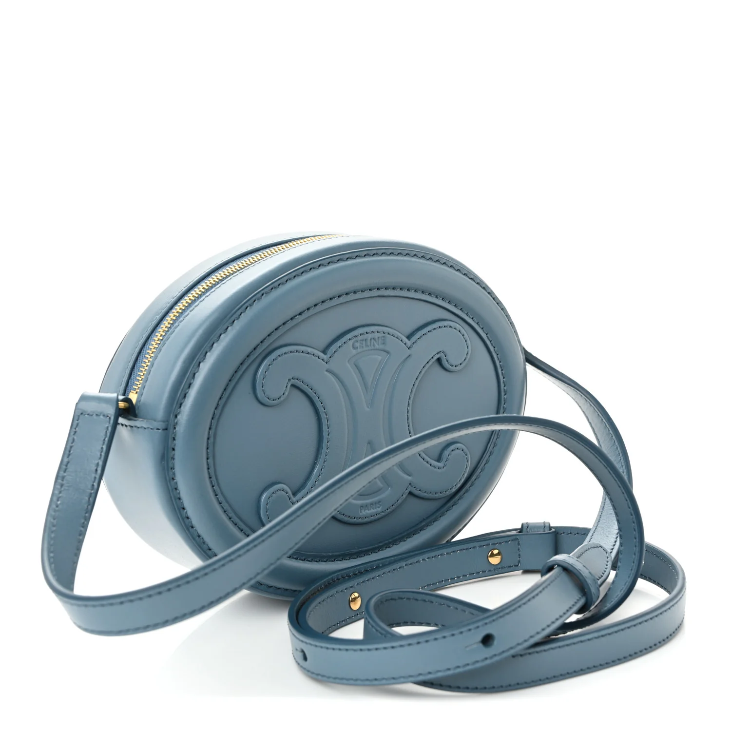 Smooth Calfskin Cuir Small Triomphe Oval Crossbody Purse Denim - Image 3