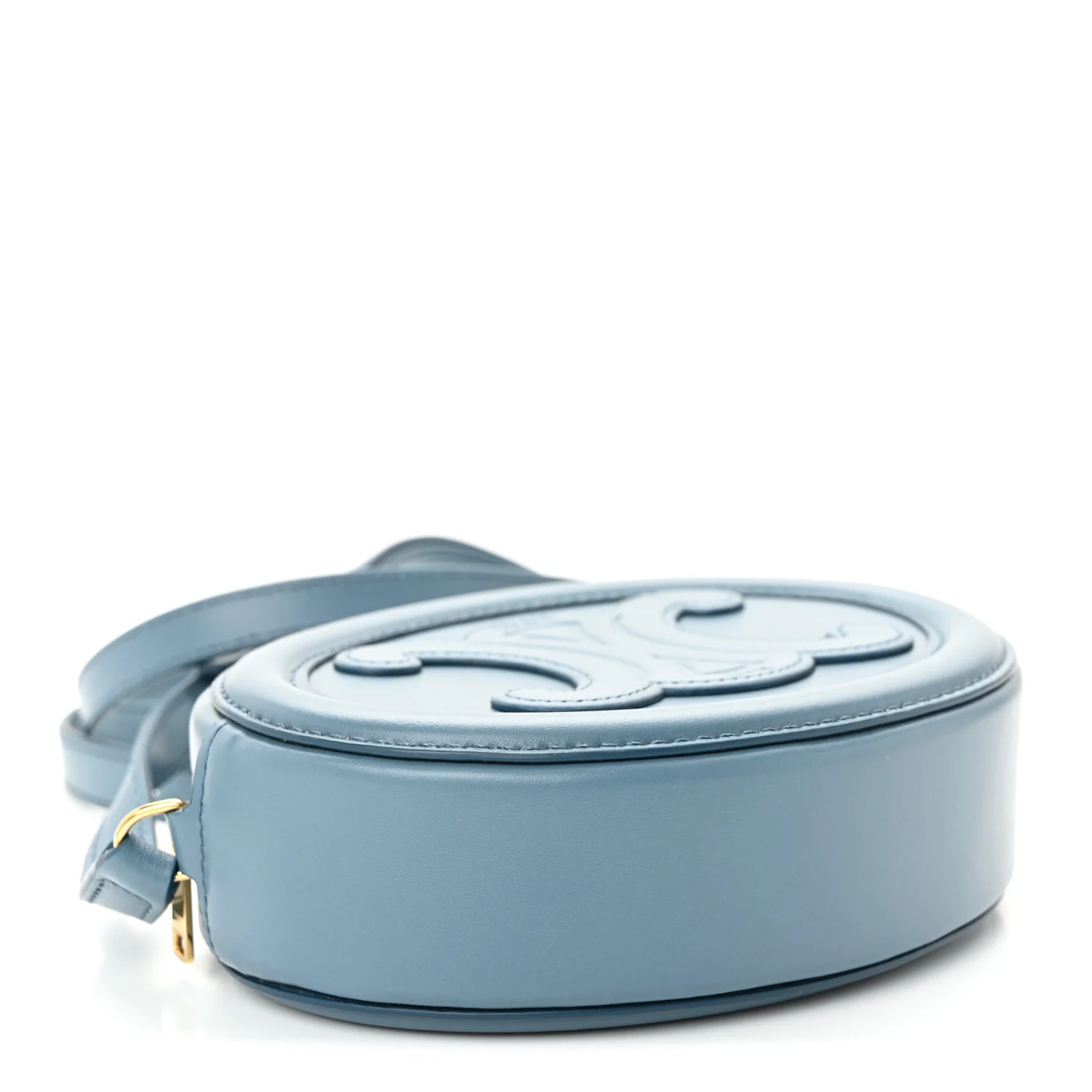 Smooth Calfskin Cuir Small Triomphe Oval Crossbody Purse Denim - Image 4