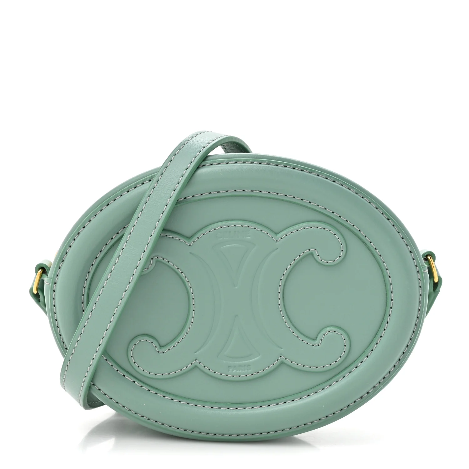 Smooth Calfskin Cuir Small Triomphe Oval Crossbody Purse Ice Mint