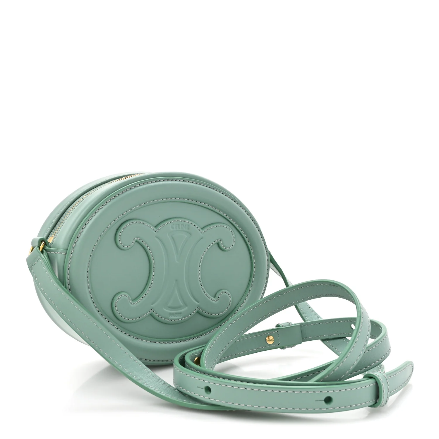 Smooth Calfskin Cuir Small Triomphe Oval Crossbody Purse Ice Mint - Image 3