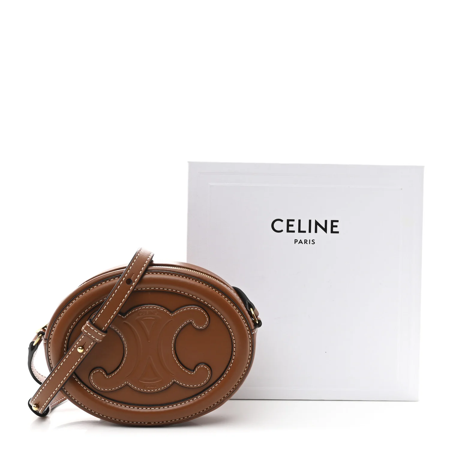 Smooth Calfskin Cuir Small Triomphe Oval Crossbody Purse Tan - Image 11