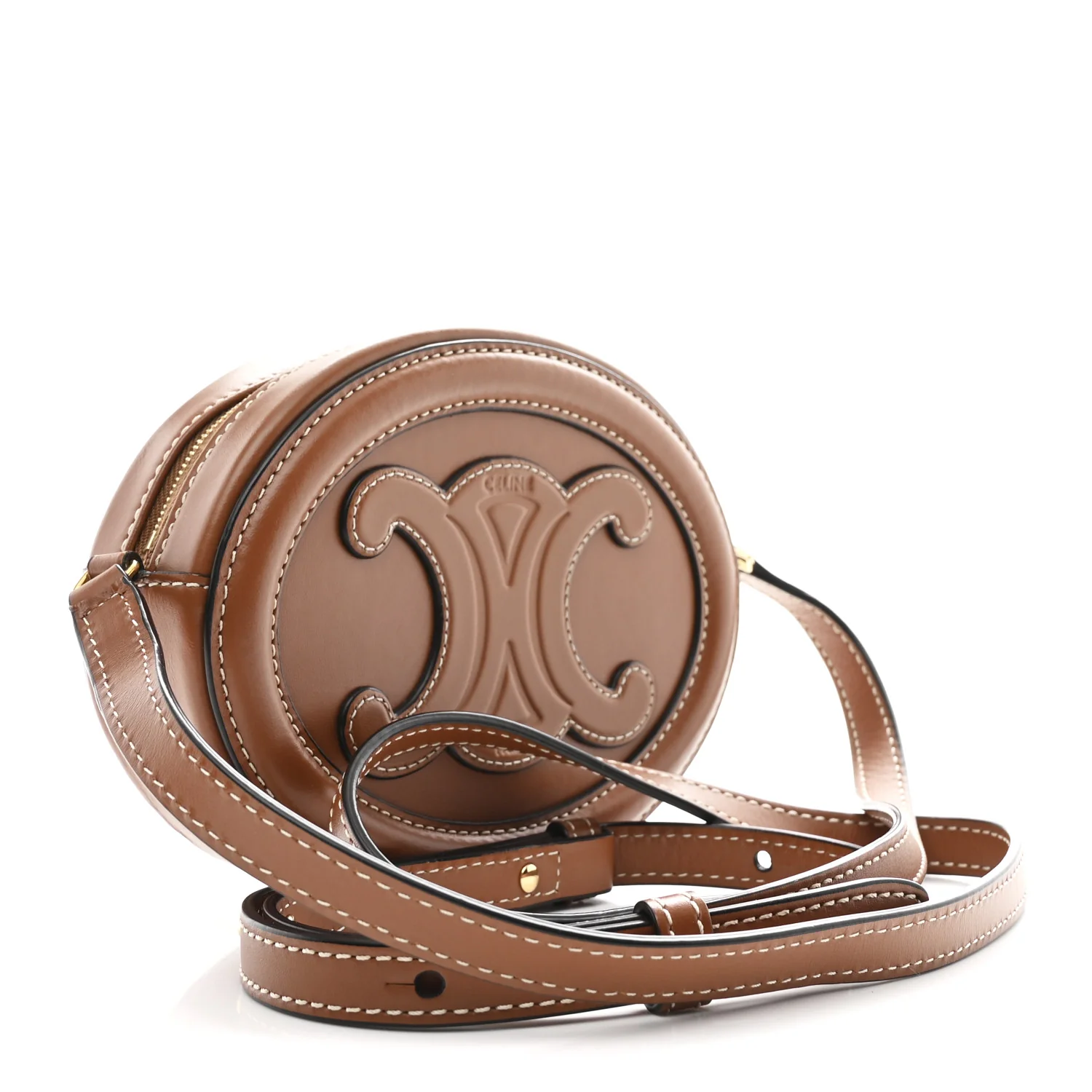 Smooth Calfskin Cuir Small Triomphe Oval Crossbody Purse Tan - Image 3
