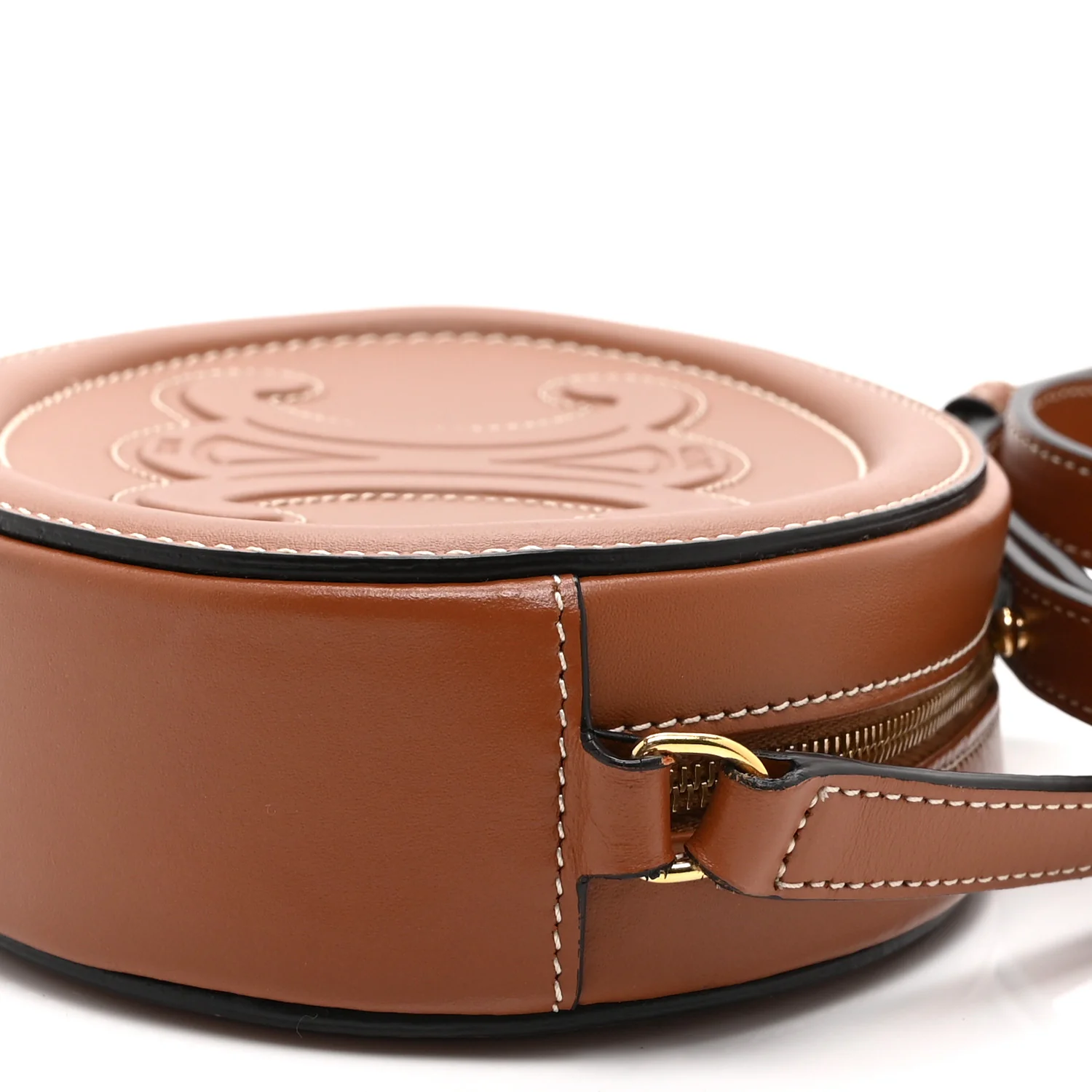 Smooth Calfskin Cuir Small Triomphe Oval Crossbody Purse Tan - Image 11