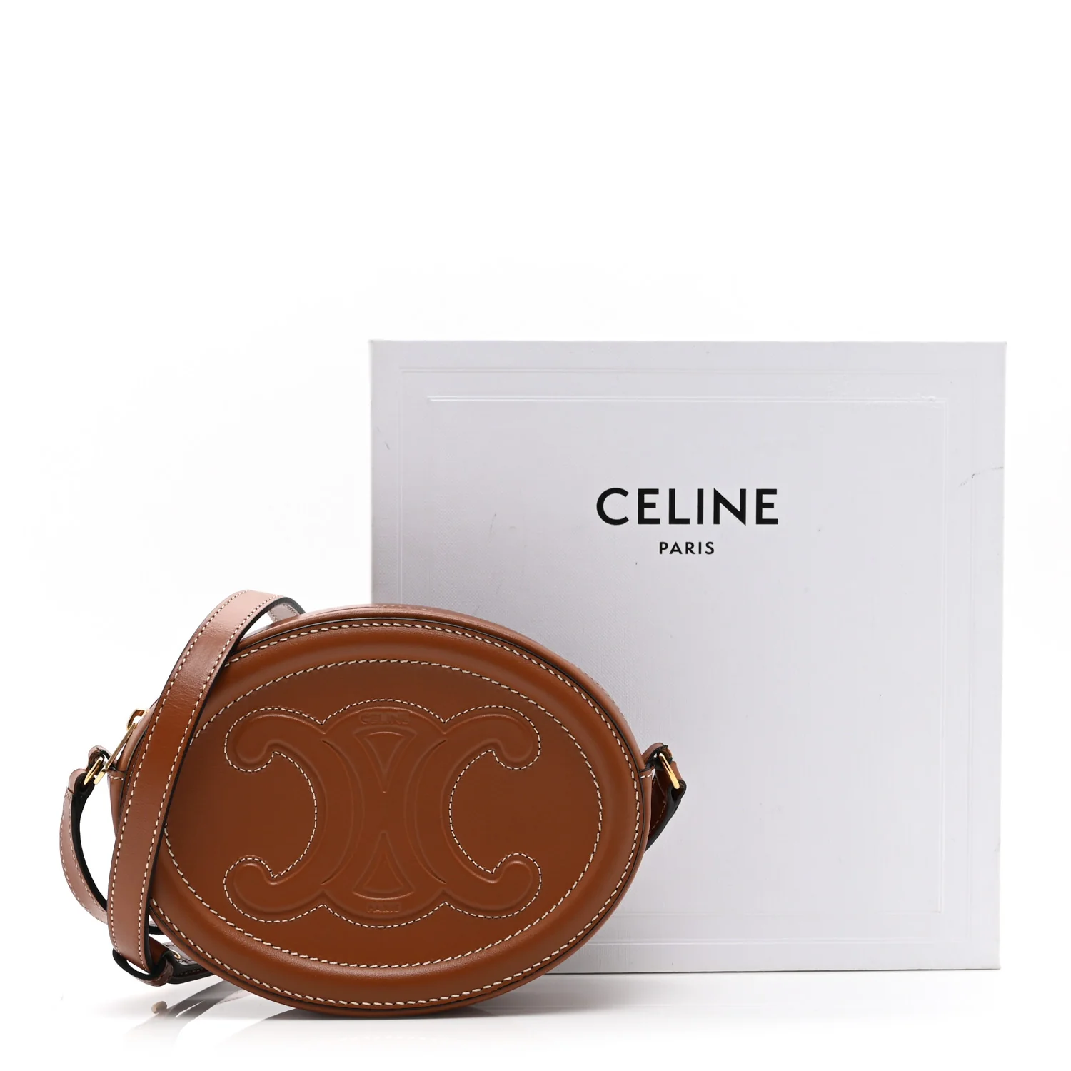 Smooth Calfskin Cuir Small Triomphe Oval Crossbody Purse Tan - Image 12