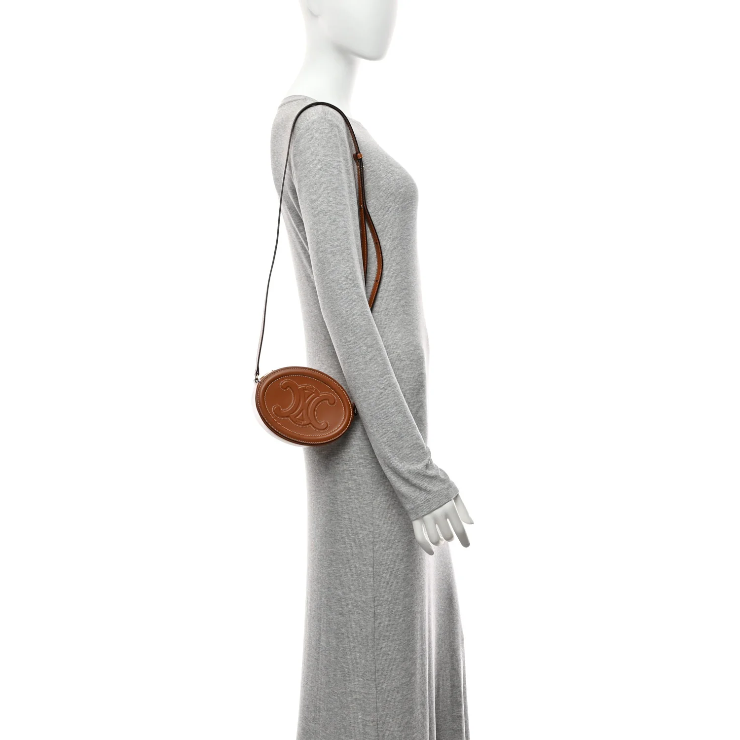 Smooth Calfskin Cuir Small Triomphe Oval Crossbody Purse Tan - Image 2