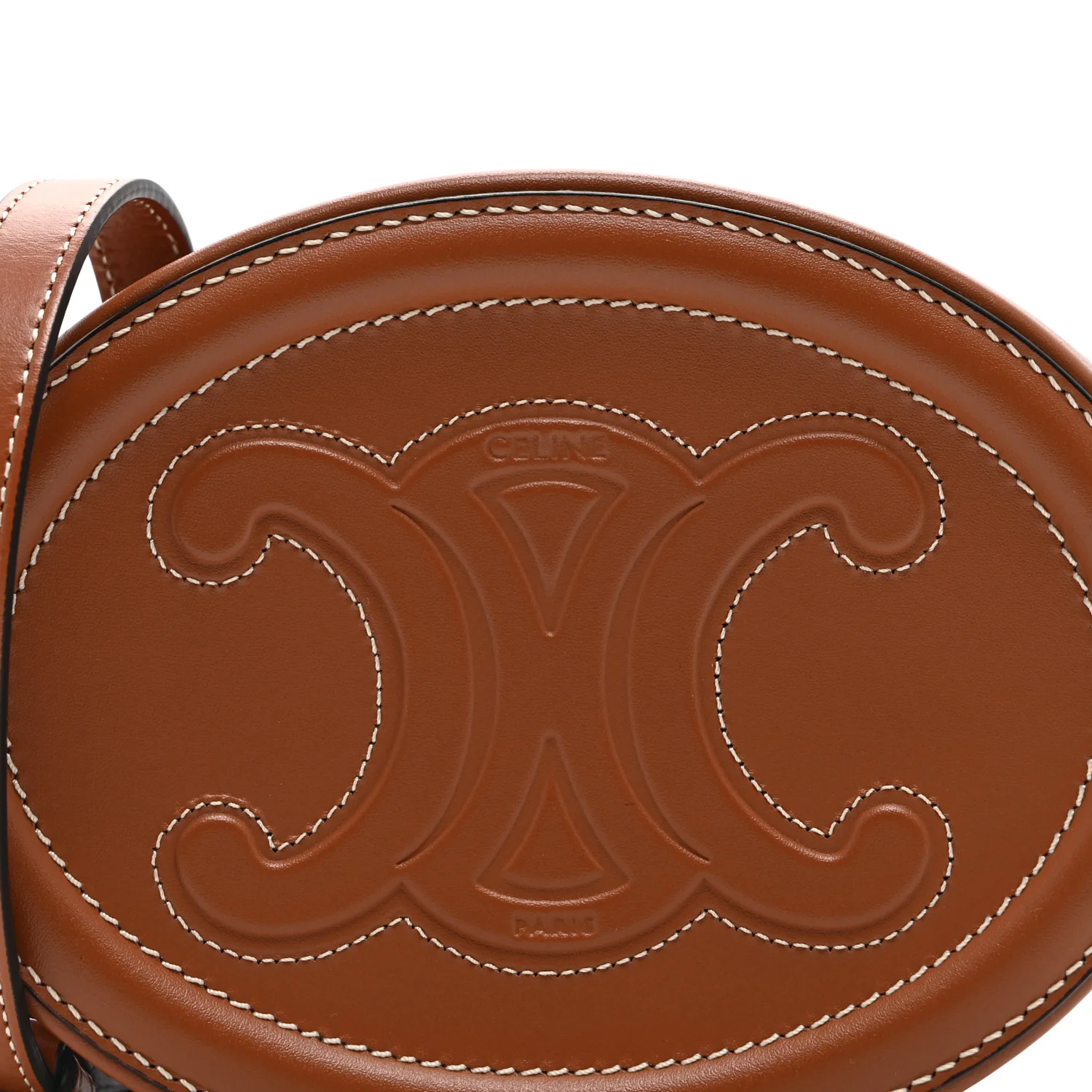 Smooth Calfskin Cuir Small Triomphe Oval Crossbody Purse Tan - Image 9