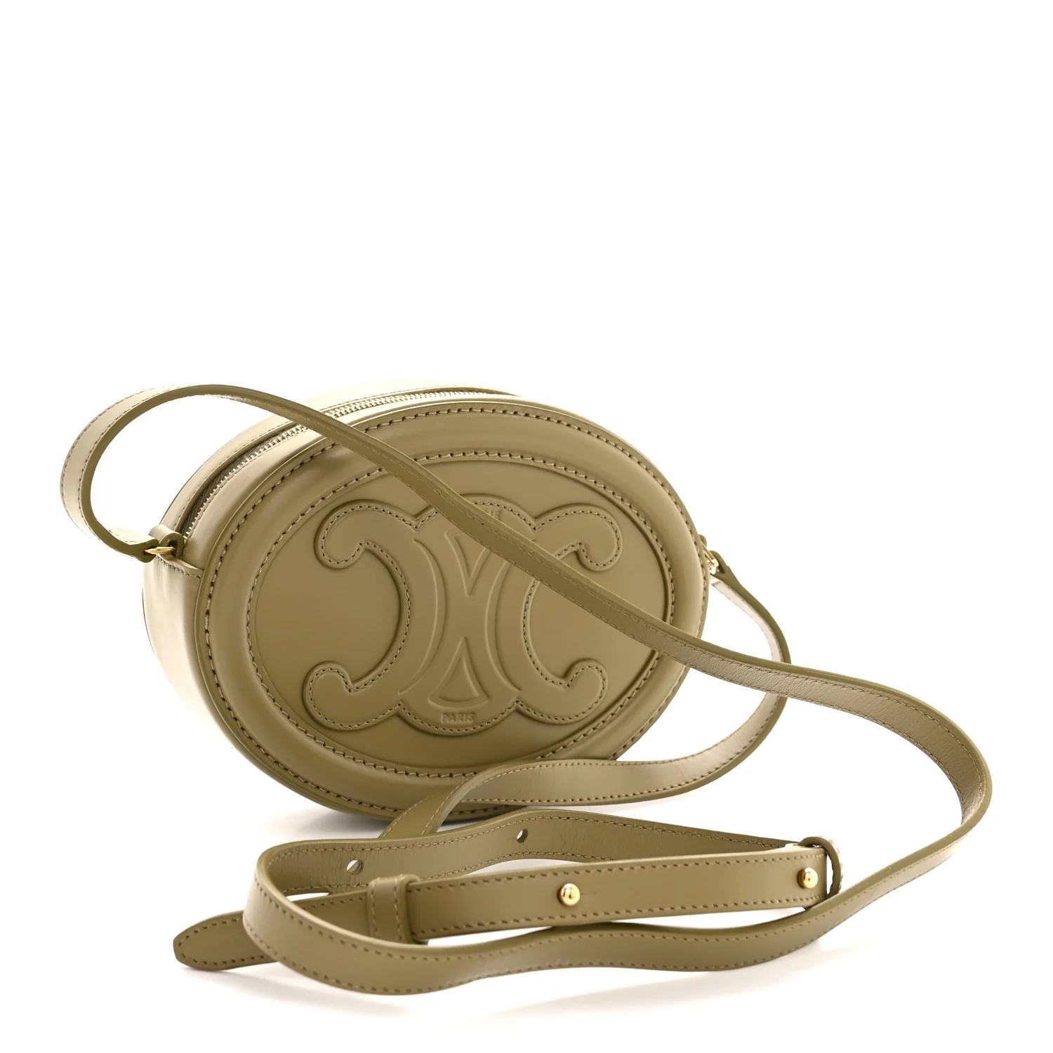 Smooth Calfskin Cuir Small Triomphe Oval Purse Crossbody Olive - Image 3