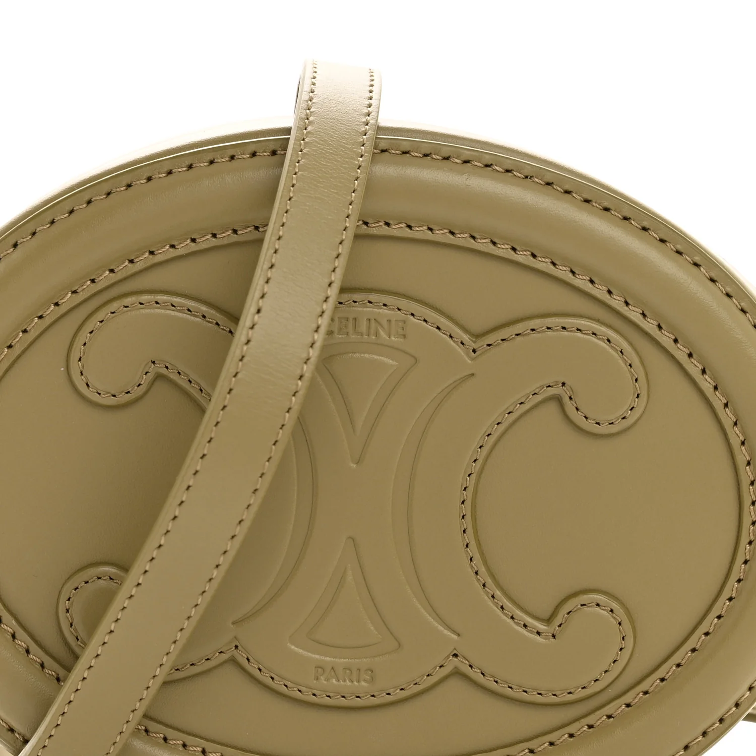 Smooth Calfskin Cuir Small Triomphe Oval Purse Crossbody Olive - Image 9
