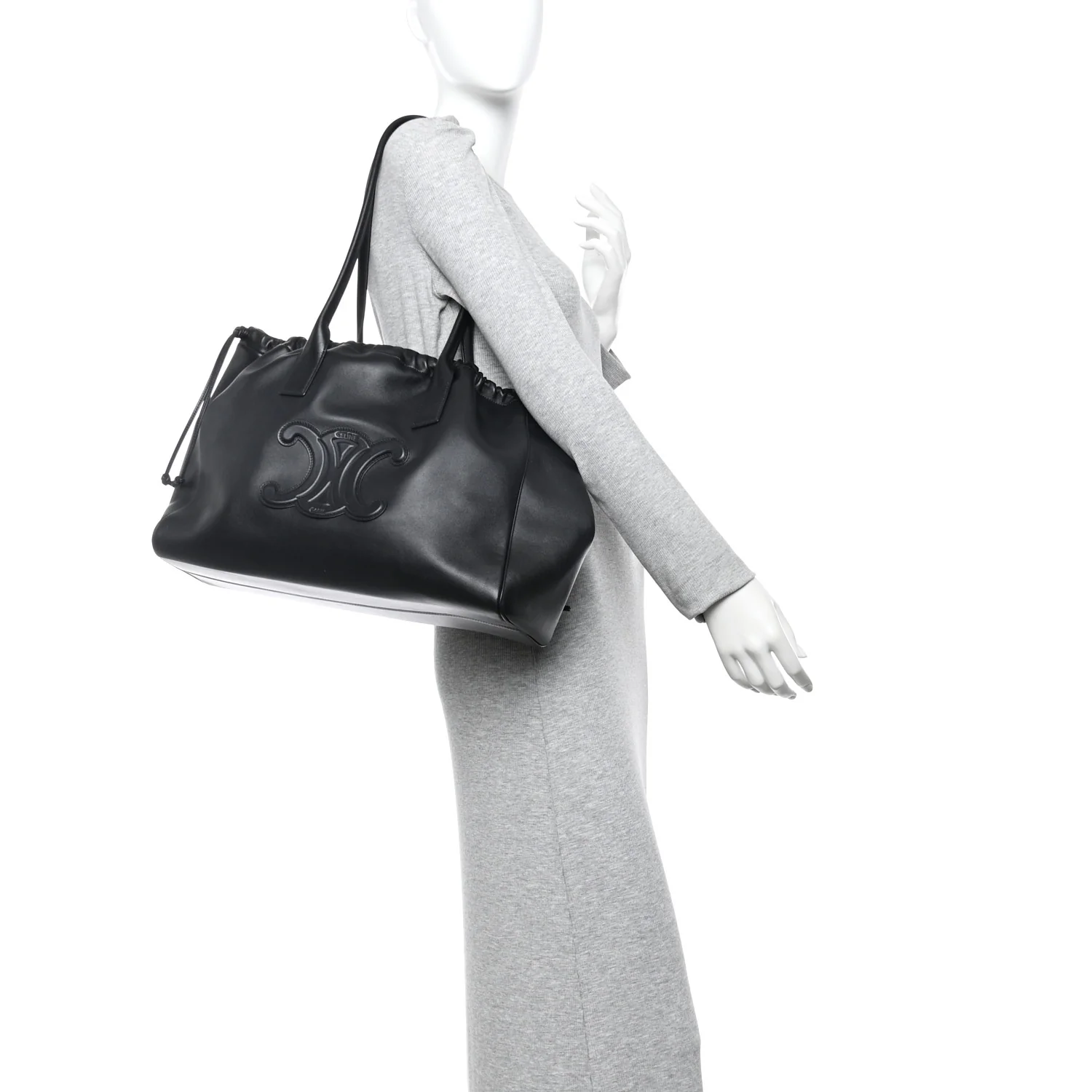 Smooth Calfskin Cuir Triomphe Cabas Drawstring Black - Image 2
