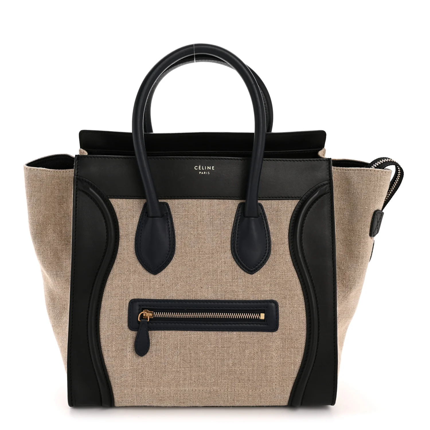 Smooth Calfskin Linen Tricolor Mini Luggage Black Khaki Navy