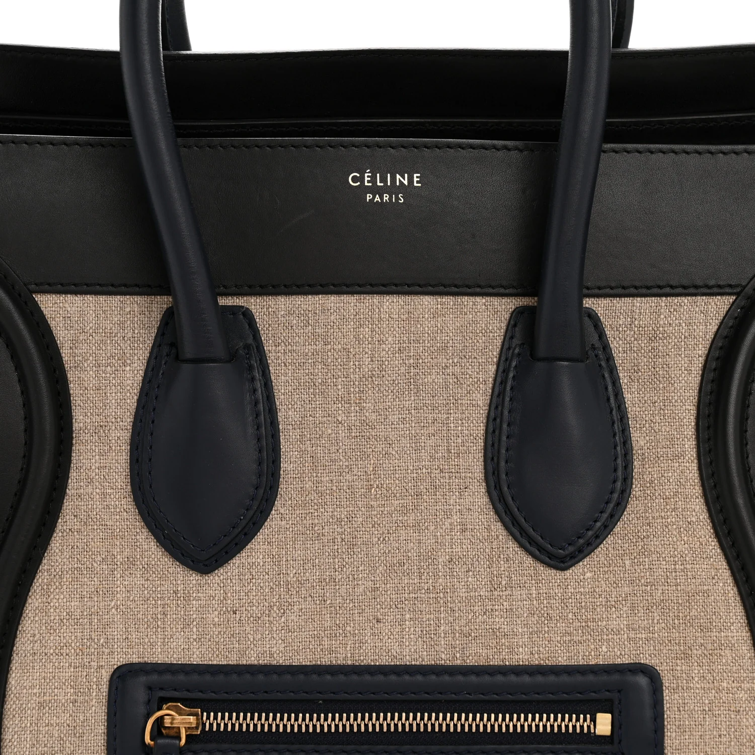 Smooth Calfskin Linen Tricolor Mini Luggage Black Khaki Navy - Image 8