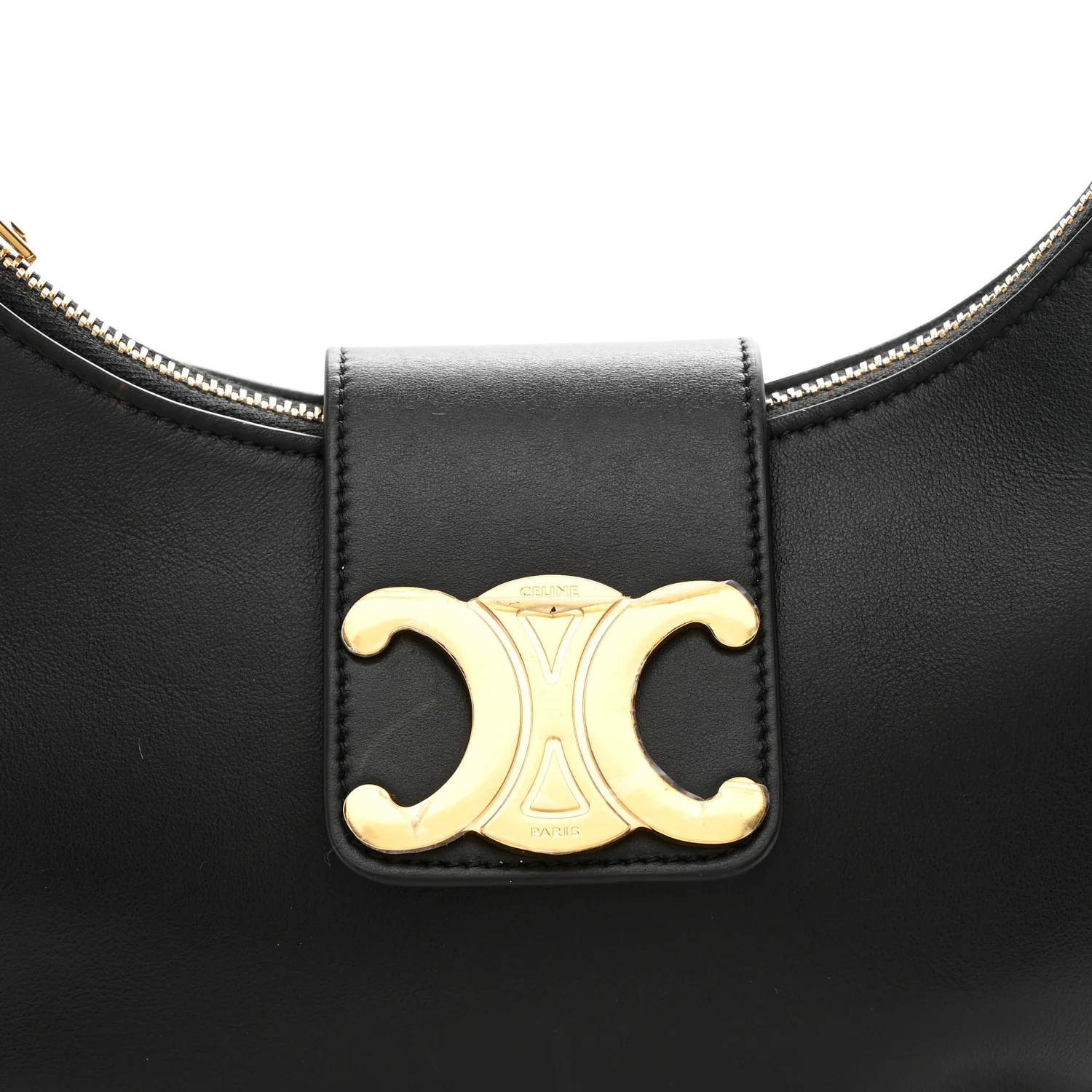 Smooth Calfskin Medium Strap Ava Triomphe Shoulder Bag Black - Image 7